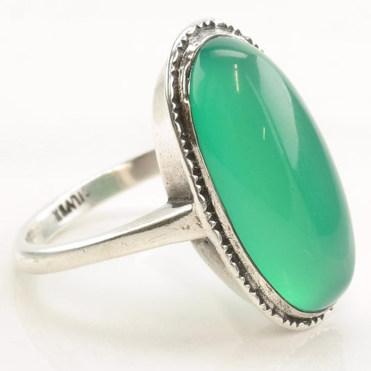 Vintage Art Deco Silver Ring Chrysoprase Oval Sterling Size 9 1/2