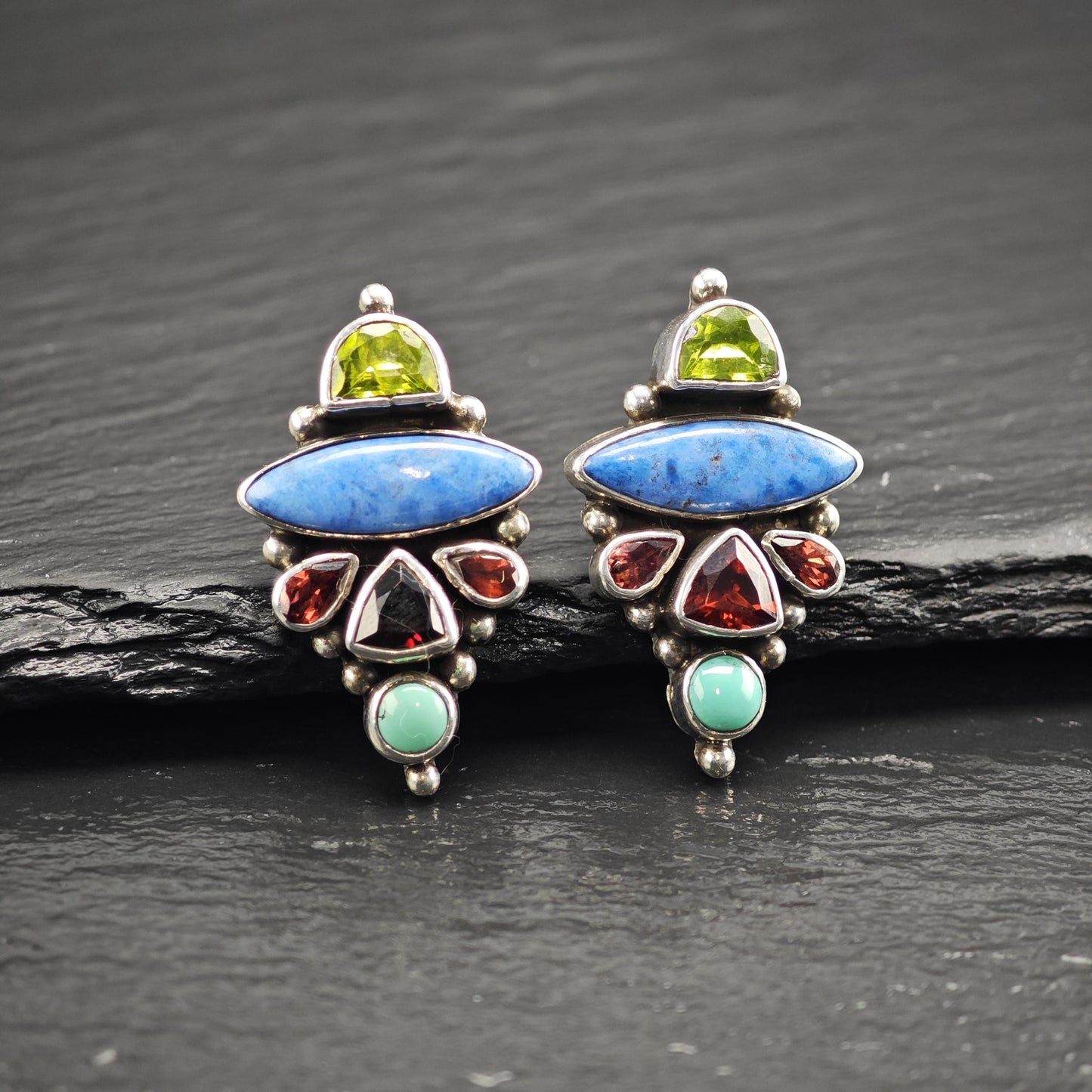 Vintage Navajo, Native American Multistone Sterling Silver Earrings ER3108
