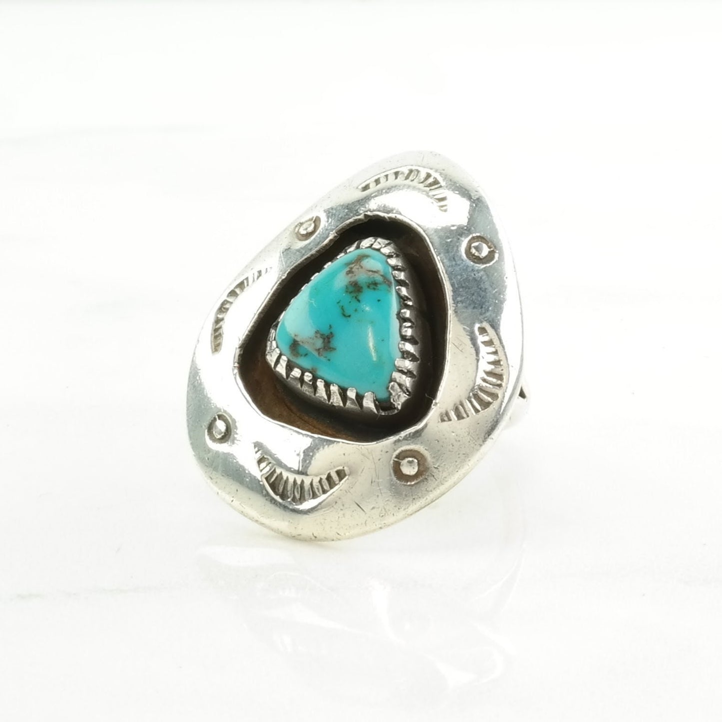 Southwest Silver Ring Turquoise Shadowbox Sterling Blue Size 6 1/4