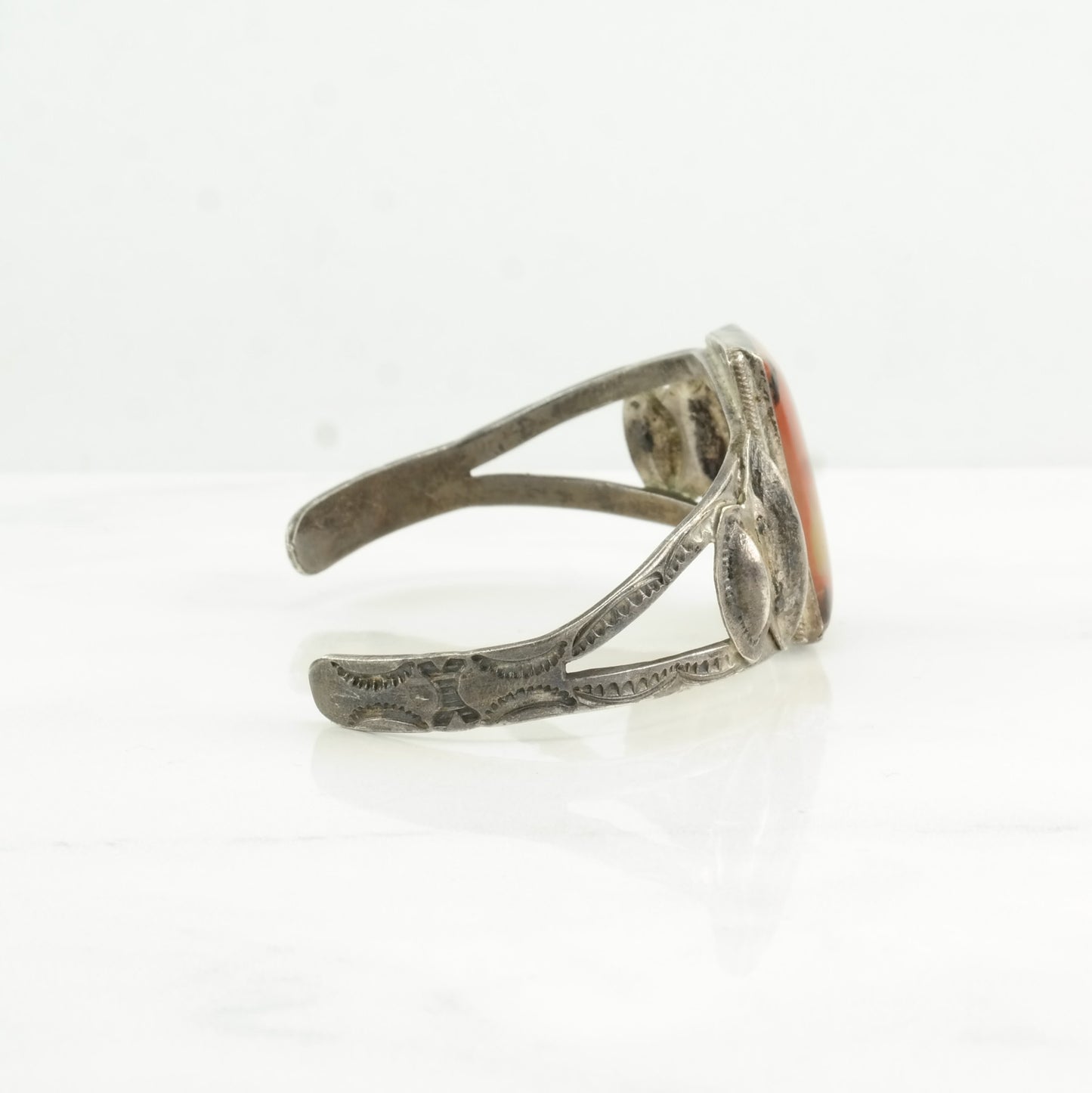 Fred Harvey Era Sterling Silver Cuff Bracelet Orange Petrified Wood