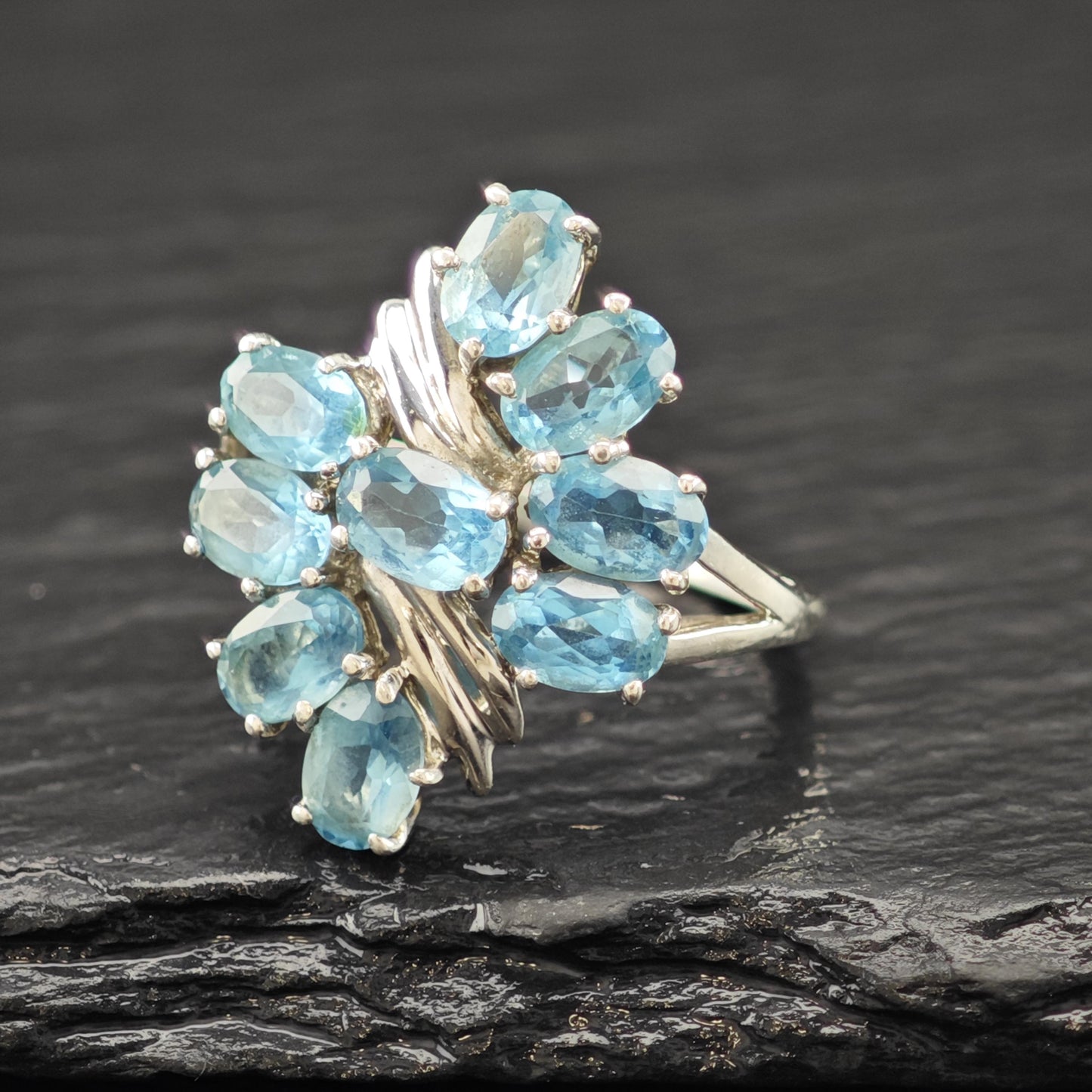 Sterling Silver Ring Floral Topaz Stone Size 7 R6199