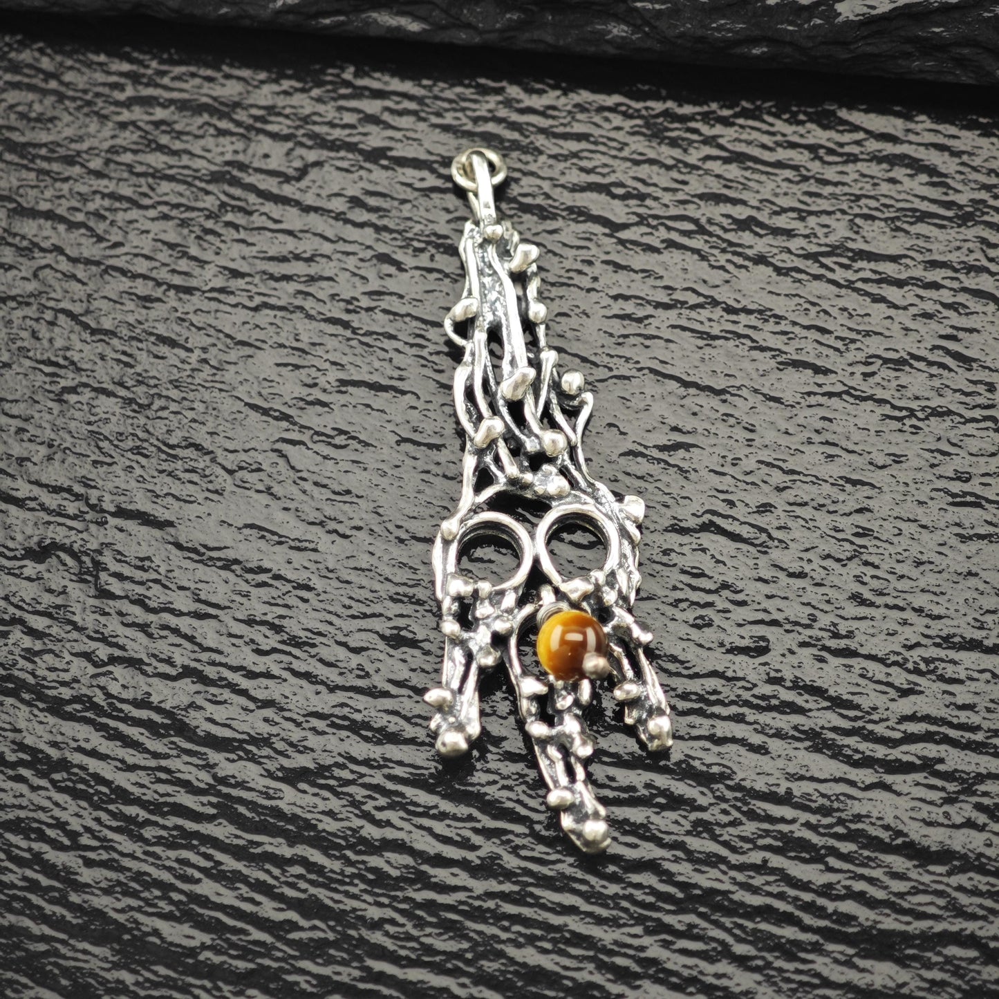 Brutalist Tiger Eye Pendant: Sterling Silver  Jewelry P2793