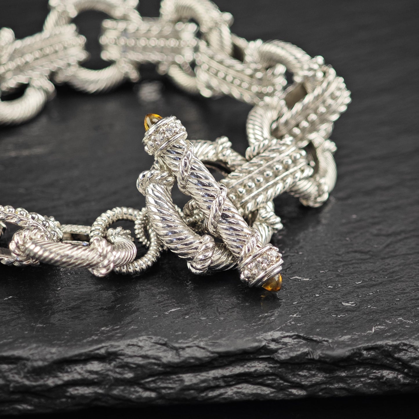 Judith Ripka Citrine Link Bracelet Sterling Silver