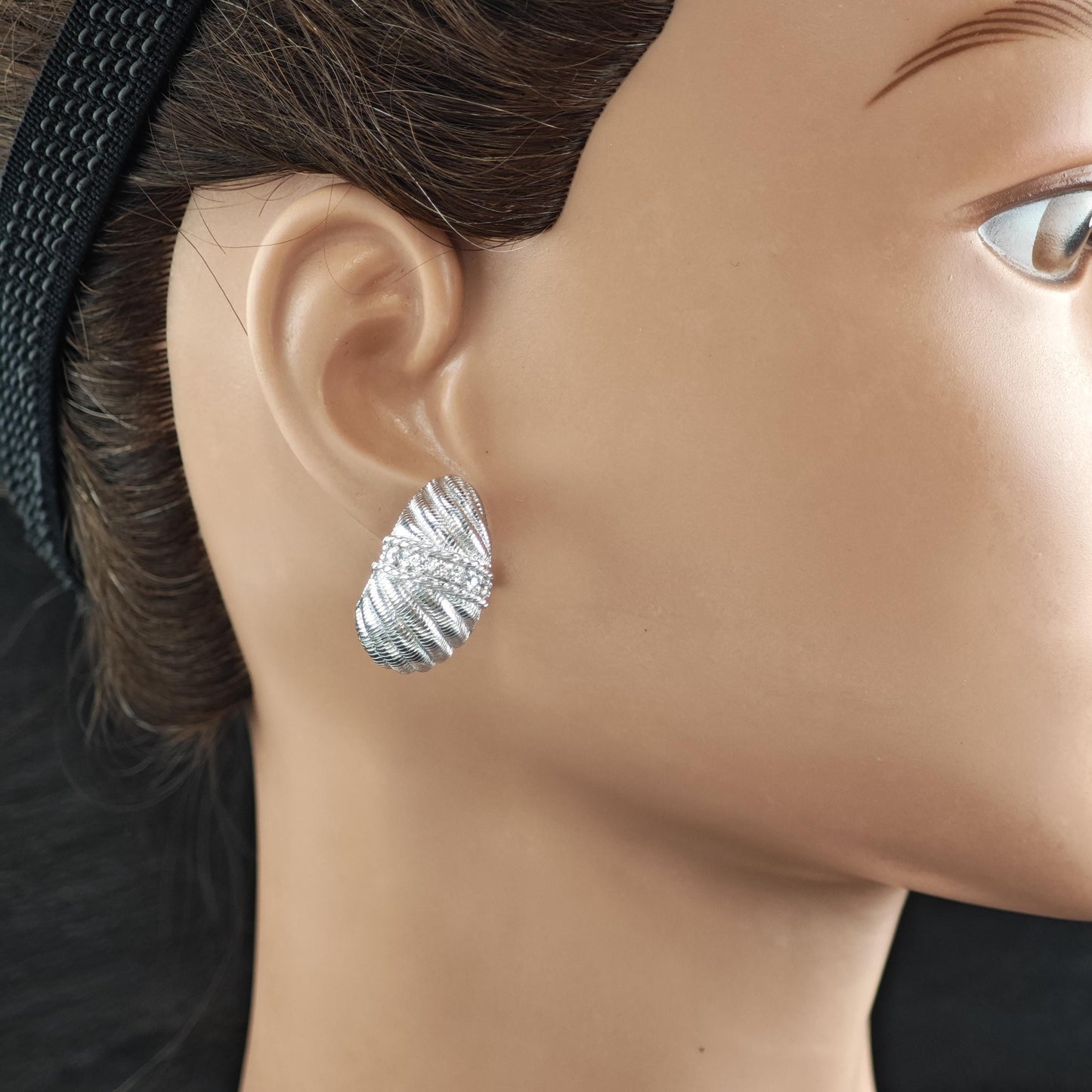 Judith Ripka Scalloped CZ Sterling Silver Clip On Earrings ER3165