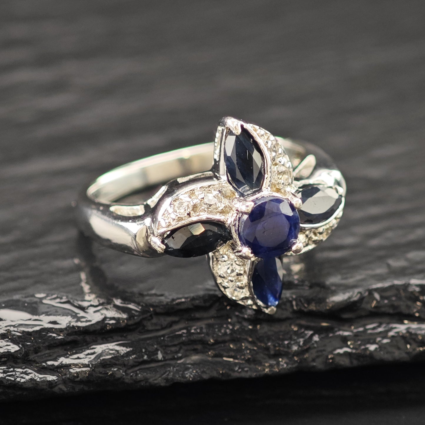 Genuine Sapphire Ring Sterling Silver Sz 7 1/2 R6195