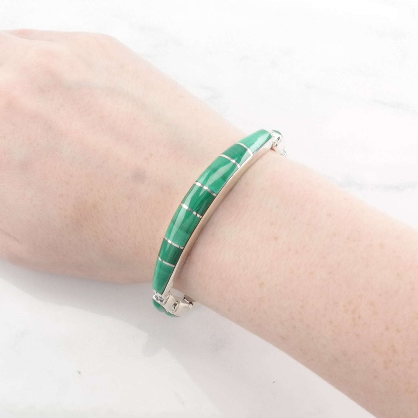 Malachite Inlay Bracelet Sterling Silver Green