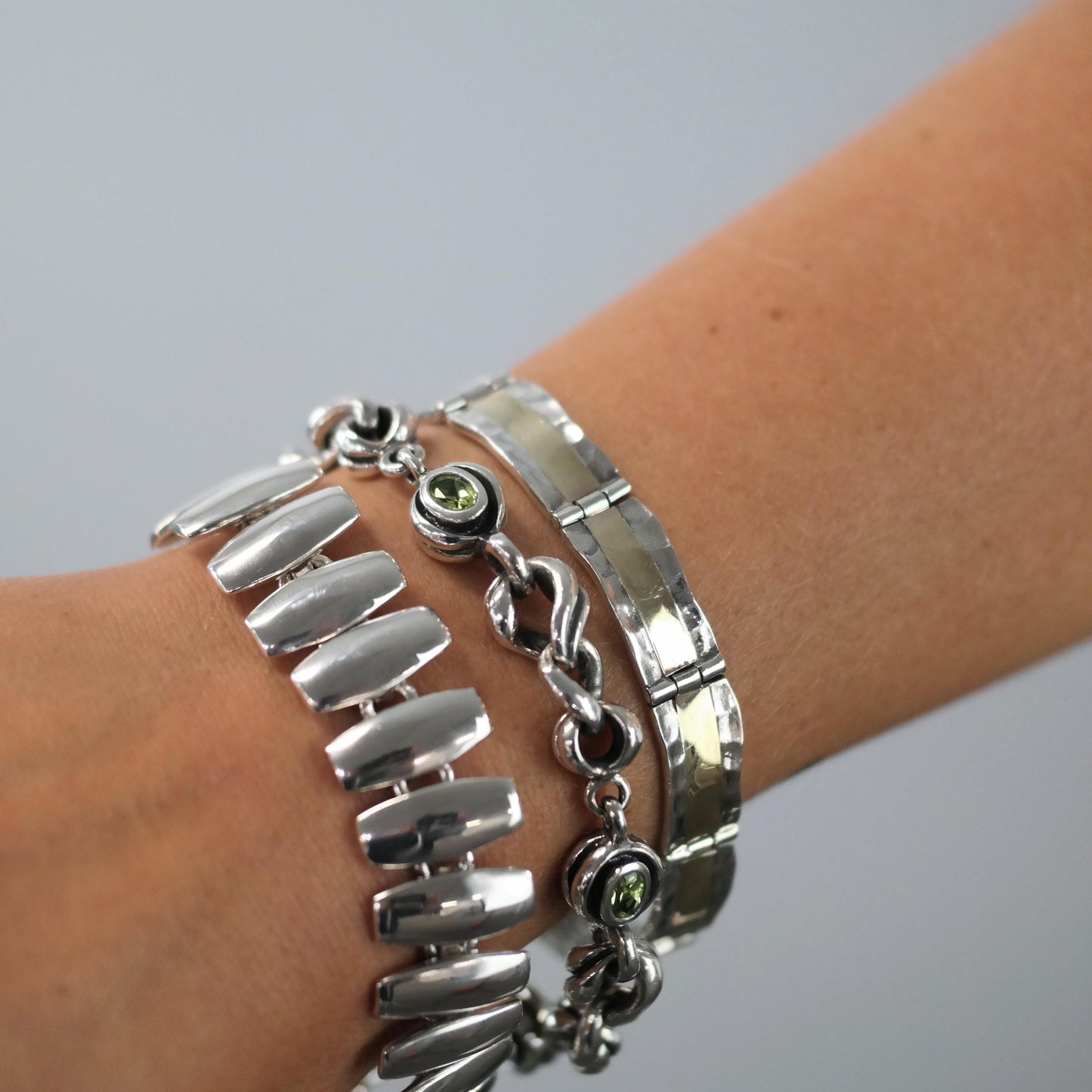 Vintage Two Tone Hammered Bracelet 14k Gold Sterling Silver