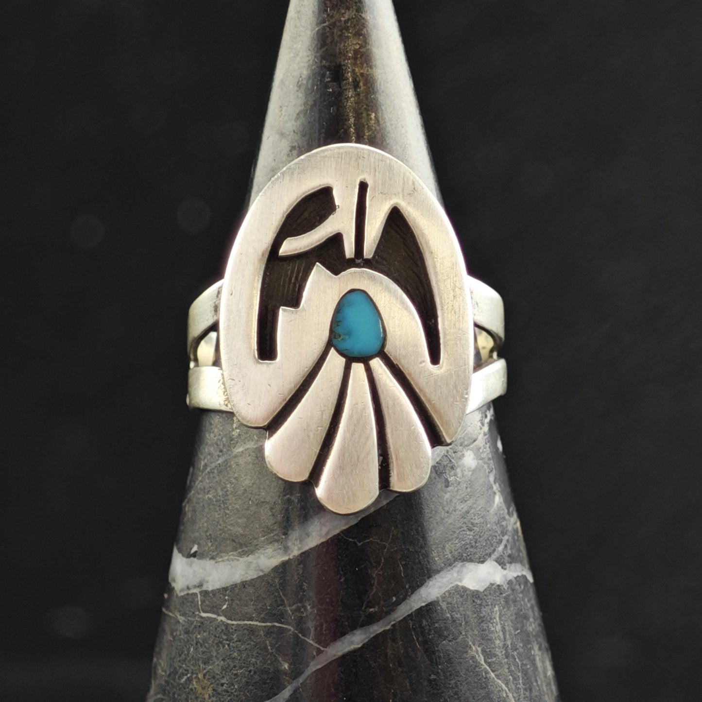 Hopi Turquoise Overlay Sterling Silver Ring Sz9 R6544