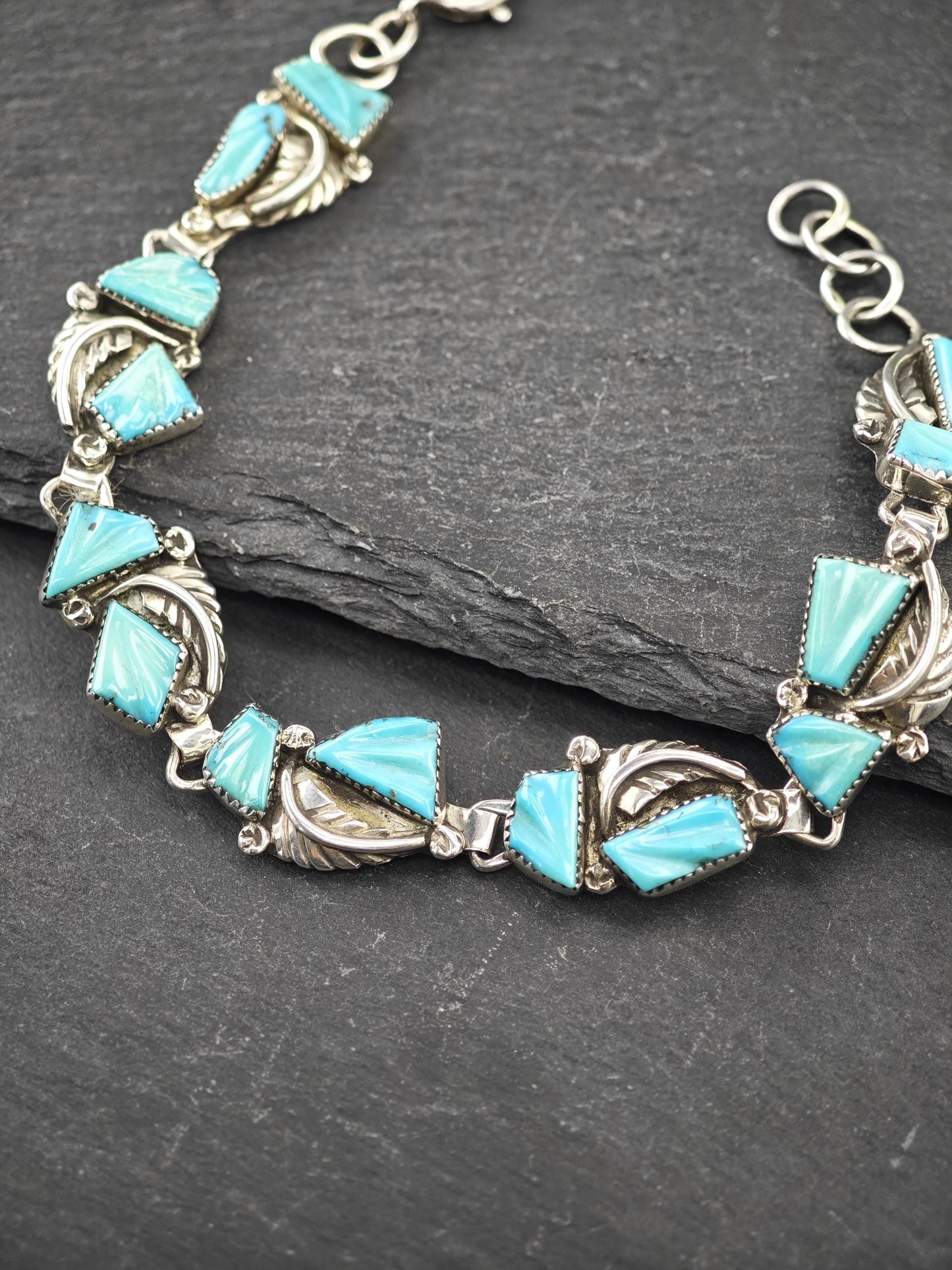 Zuni, Native American Carved Turquoise Bracelet Sterling Silver
