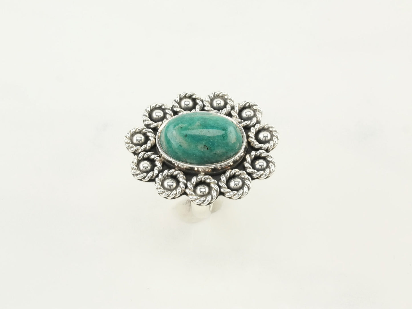 Taxco Silver Ring Turquoise Floral Sterling Green Size 6-6 1/4