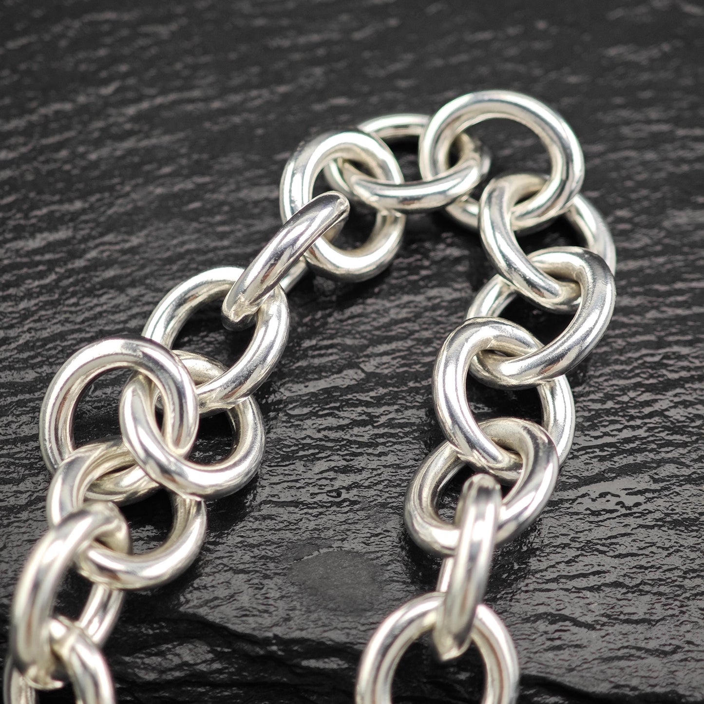Sterling Silver Large Tiffany Curb Link Bracelet Heart Design