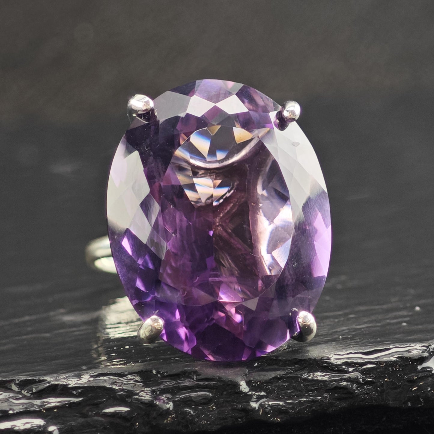 Vintage 50ct Amethyst Sterling Silver Ring Sz 9 R6577