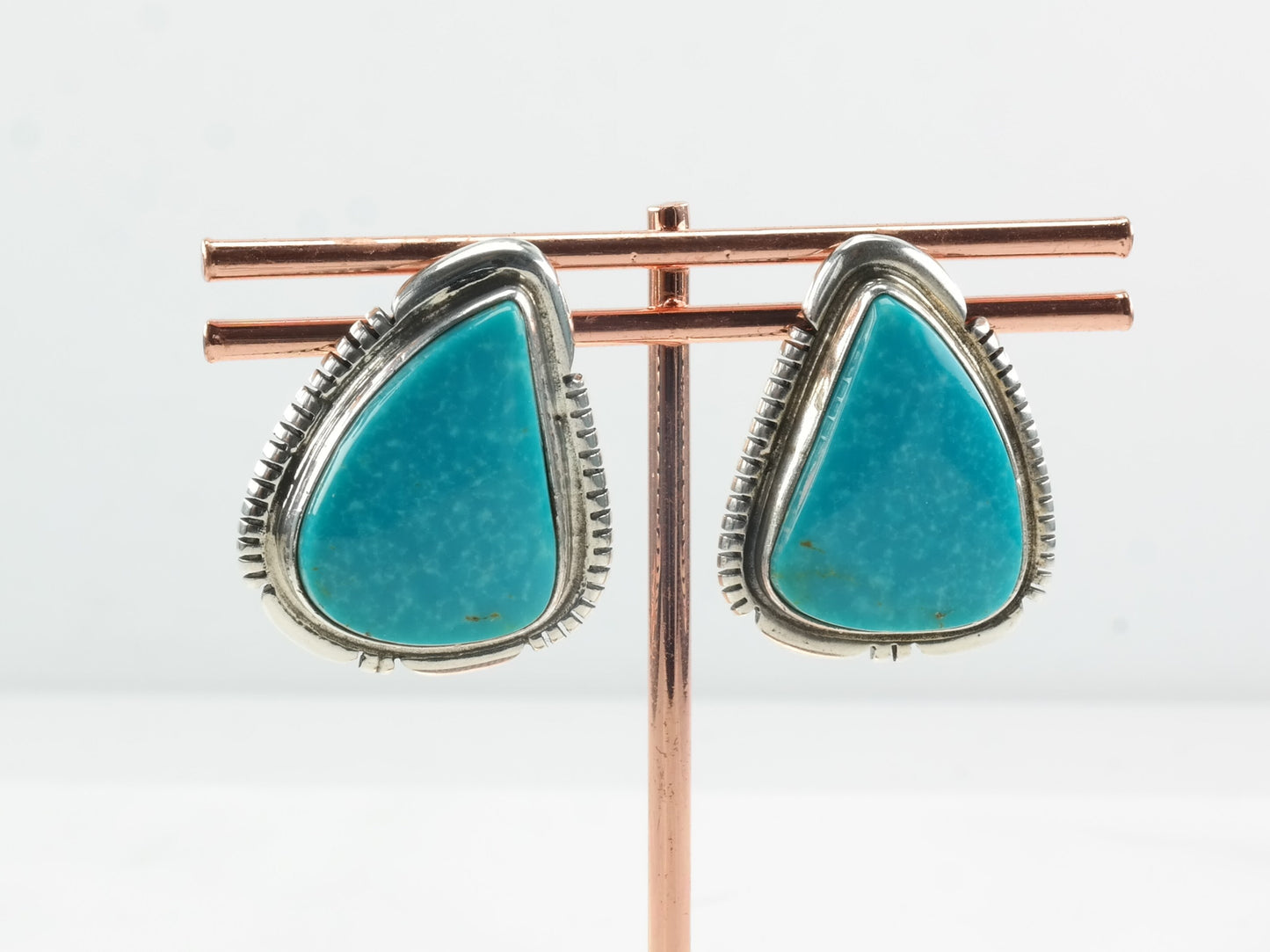 Native American Navajo Sterling Silver Turquoise Triangle Earrings Stud