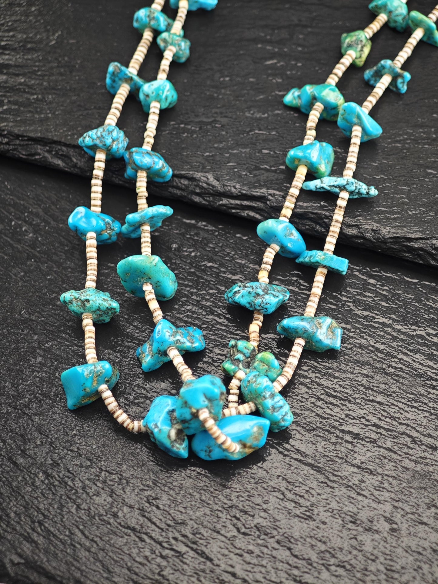 Sw Turquoise, Heishi Beads Necklace Sterling Silver N2510