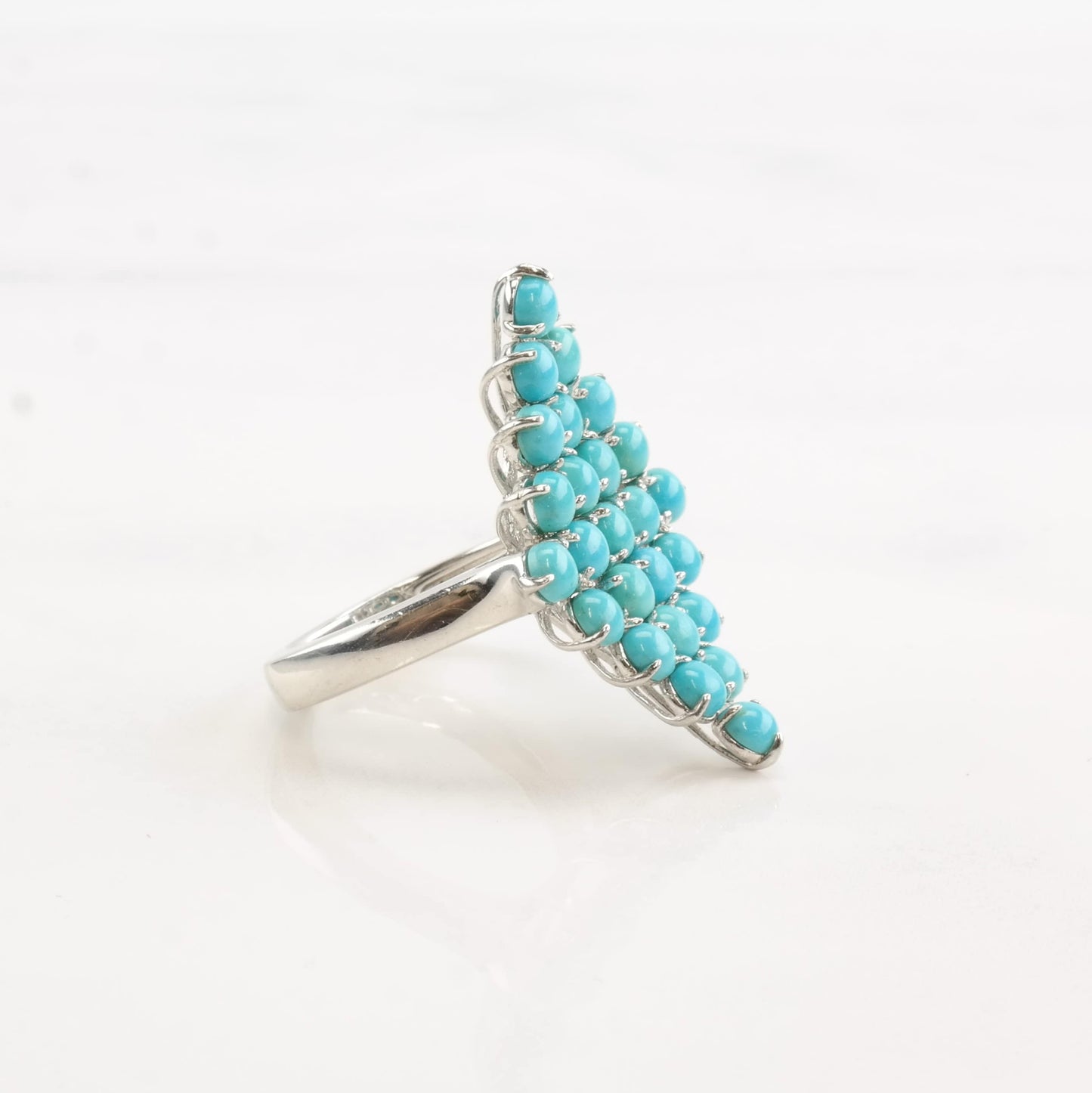 Sterling Silver Ring Turquoise Cluster Size 5 1/4