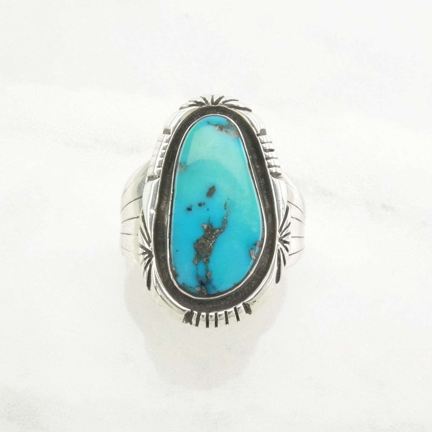 Darrell Cadman, Navajo Silver Ring Turquoise Sterling Blue Size 9 3/4