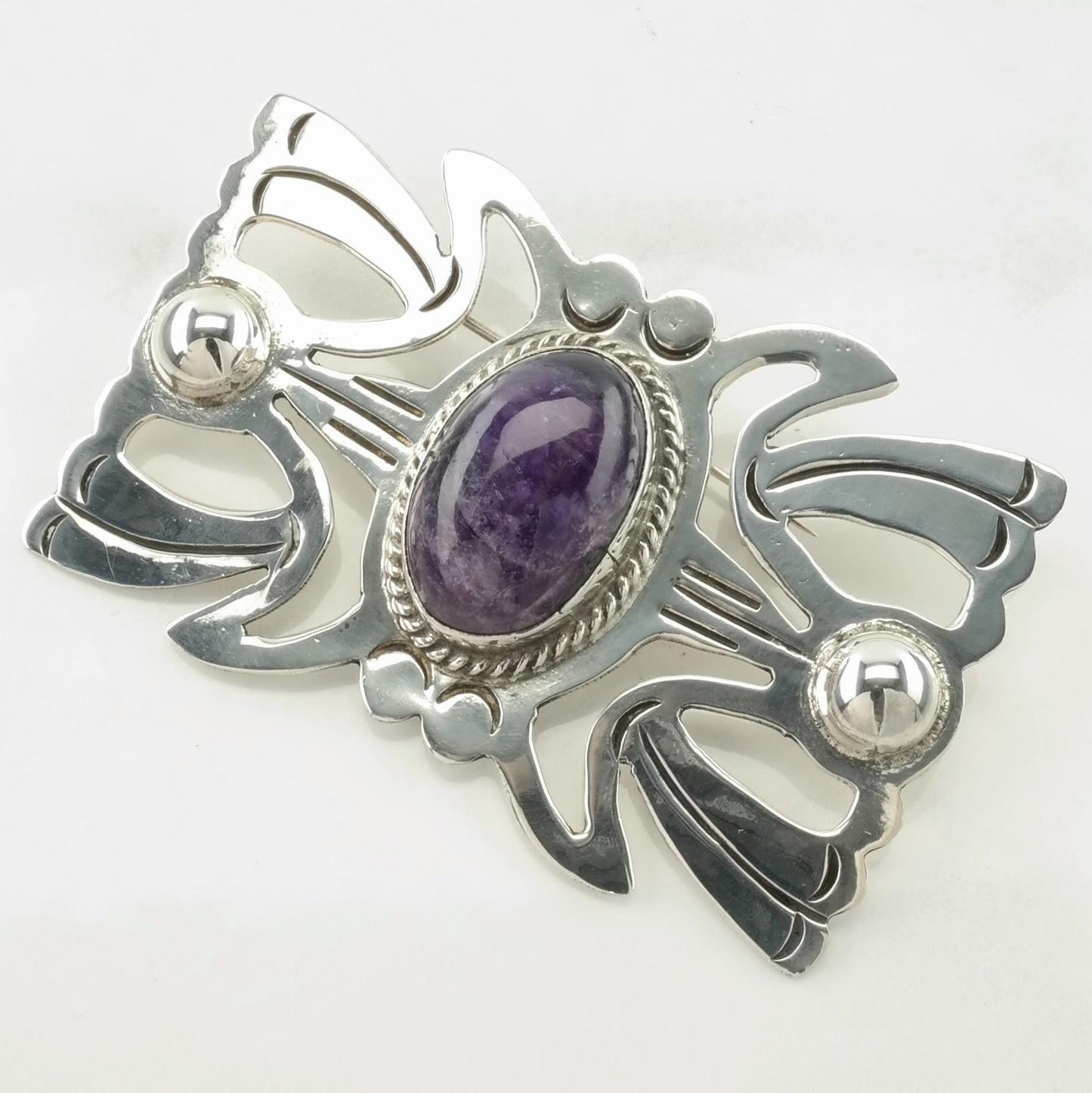 Taxco Sterling Silver Brooch Purple Amethyst