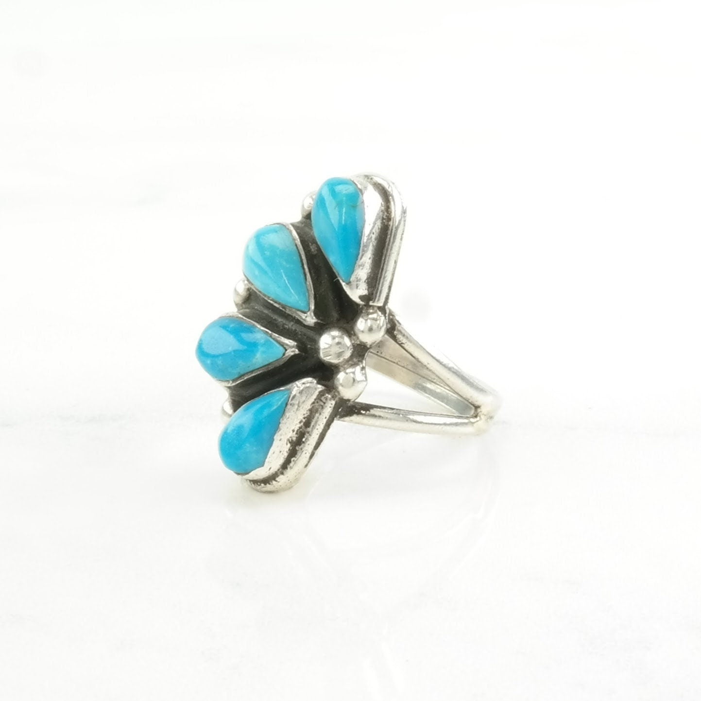 Vintage Southwest Silver Ring Turquoise Teardrop Sterling Blue Size 6 1/2