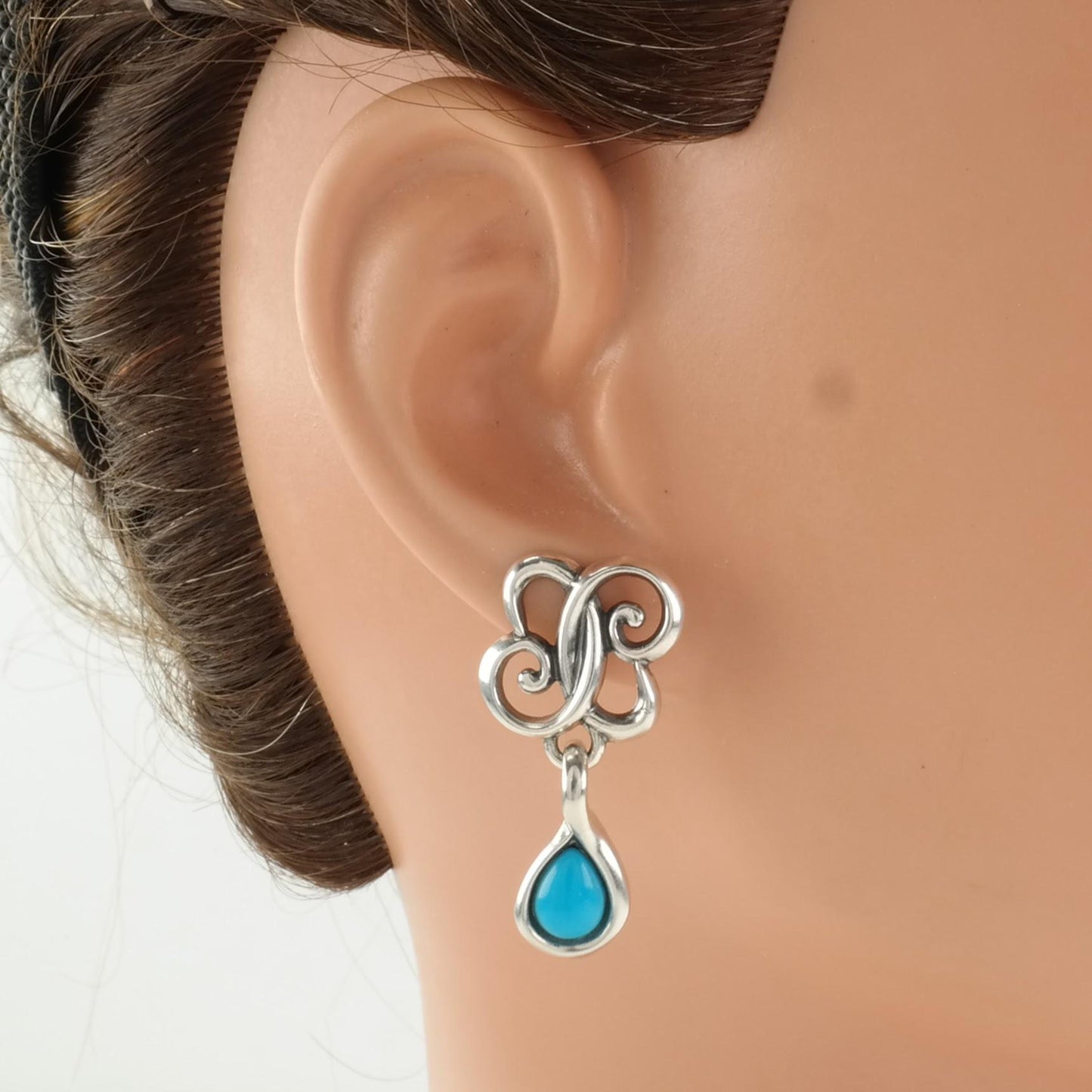 Vintage Carolyn Pollack Blue Turquoise Scroll Stud/Dangle Earrings Sterling Silver