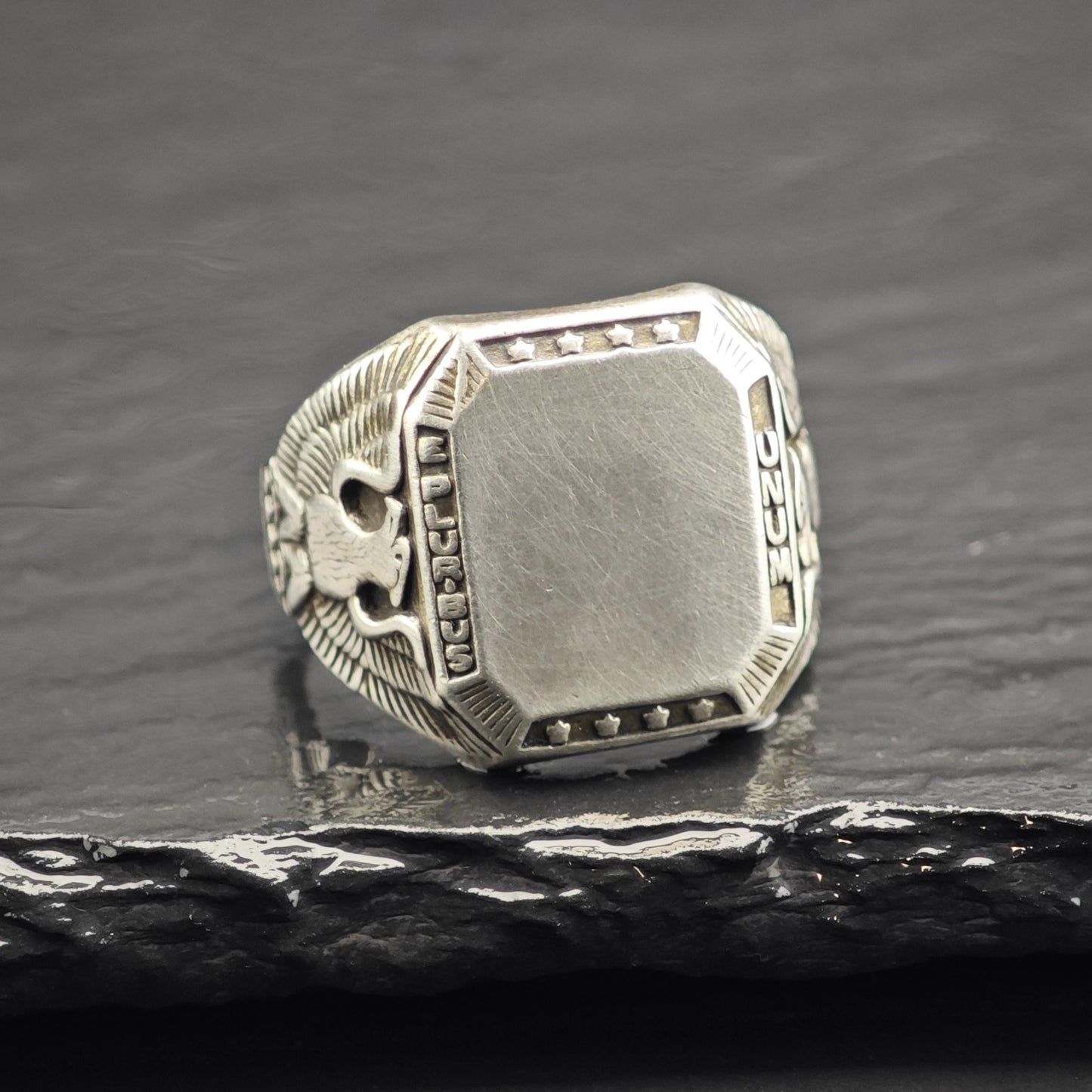 Art Deco Eagle Signet Eploribus Unum Sterling Silver Ring Sz 10 3/4 R6720