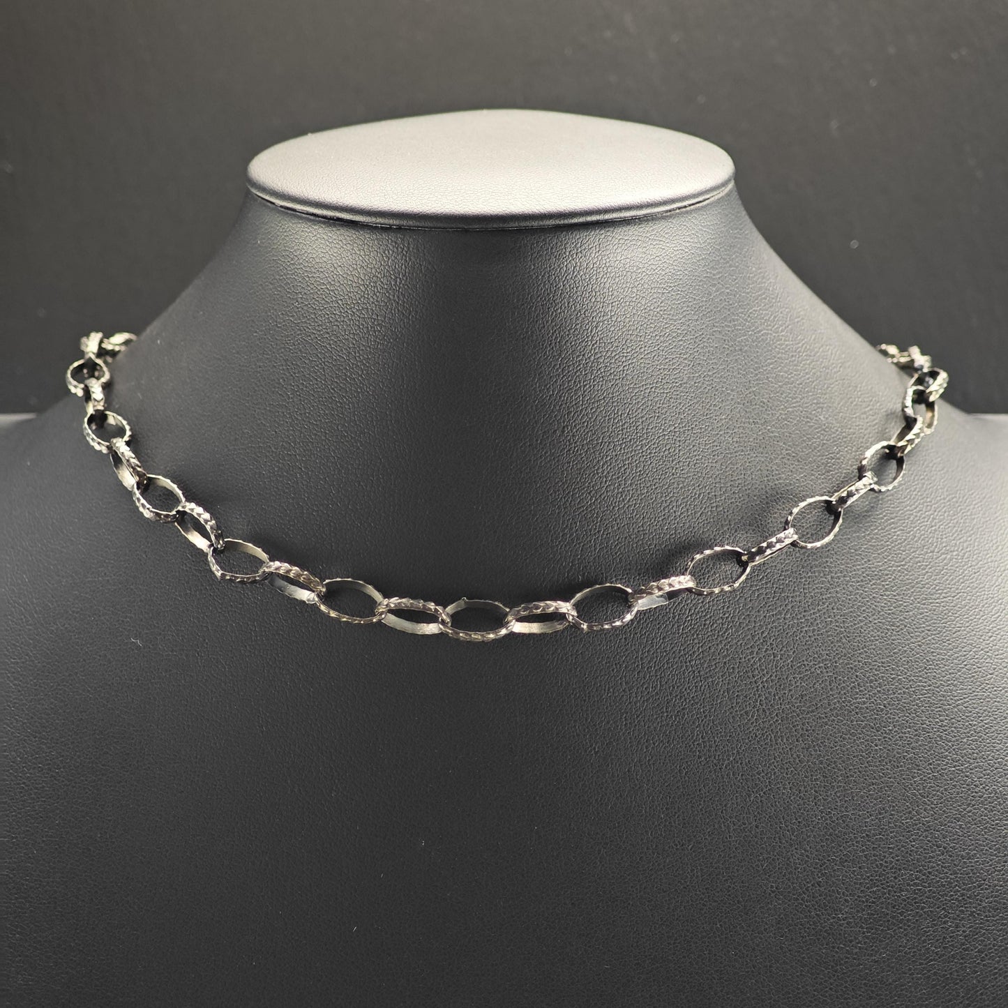Black Oxidized Oval Chain Sterling Silver Necklace N2762