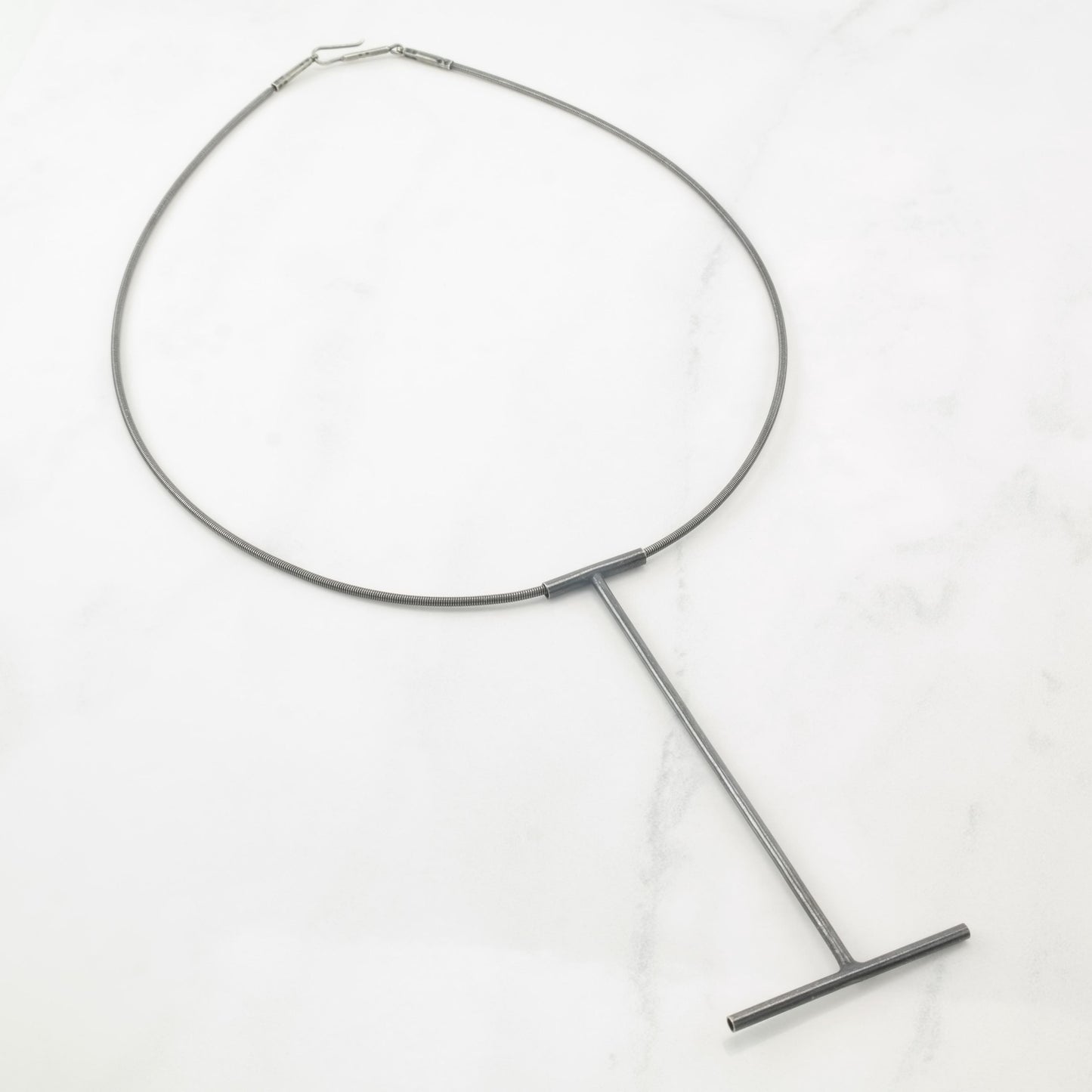 Vintage Sterling Silver Studio, Minimalist, Oxidized Spring like Choker Necklace