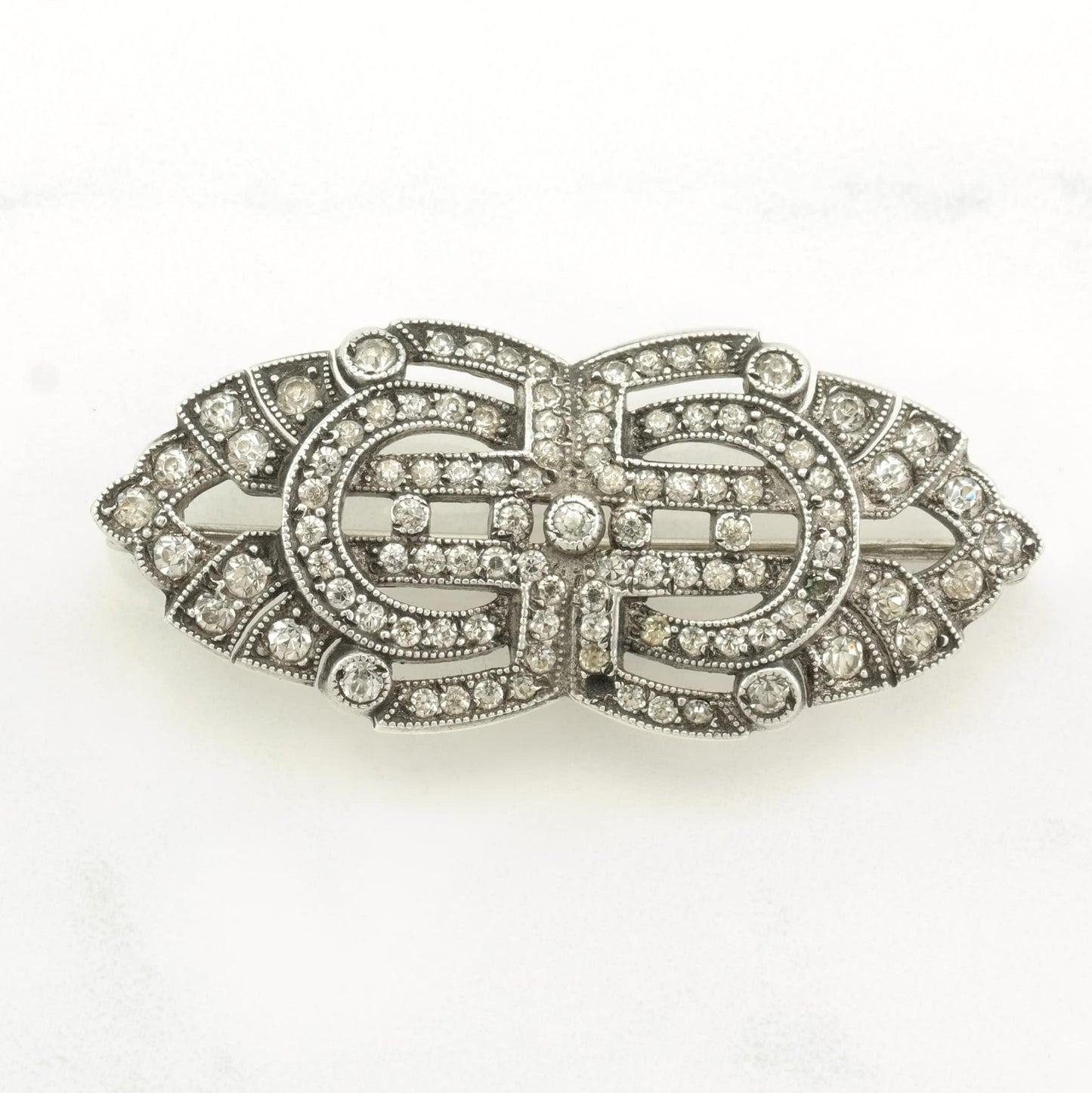 Art Deco Style Sterling Silver Brooch Missing one stone Paste