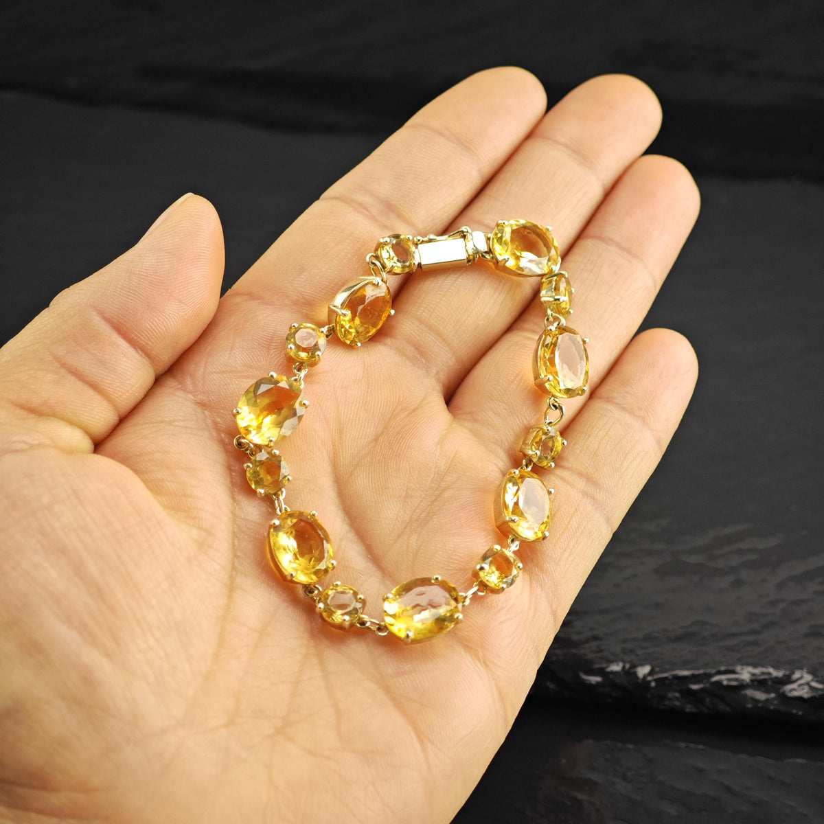 Citrine Gold-plated Sterling Silver Link Bracelet Sz 7" BR3155