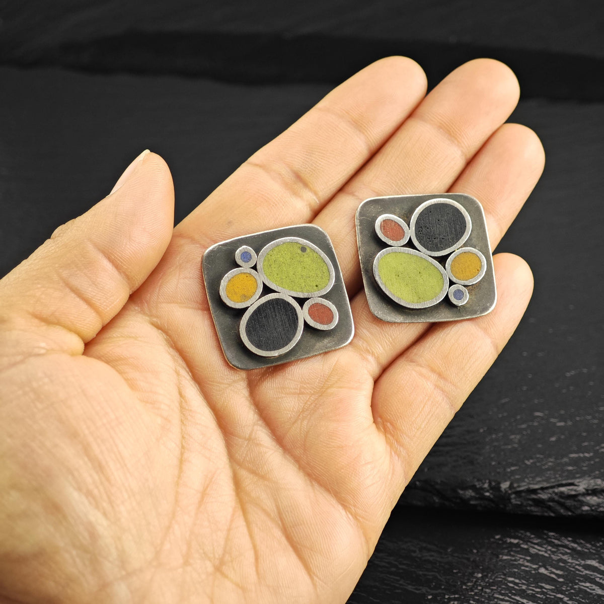 Multicolor Artist Resin Inlay Stud Sterling Silver Earrings ER3229