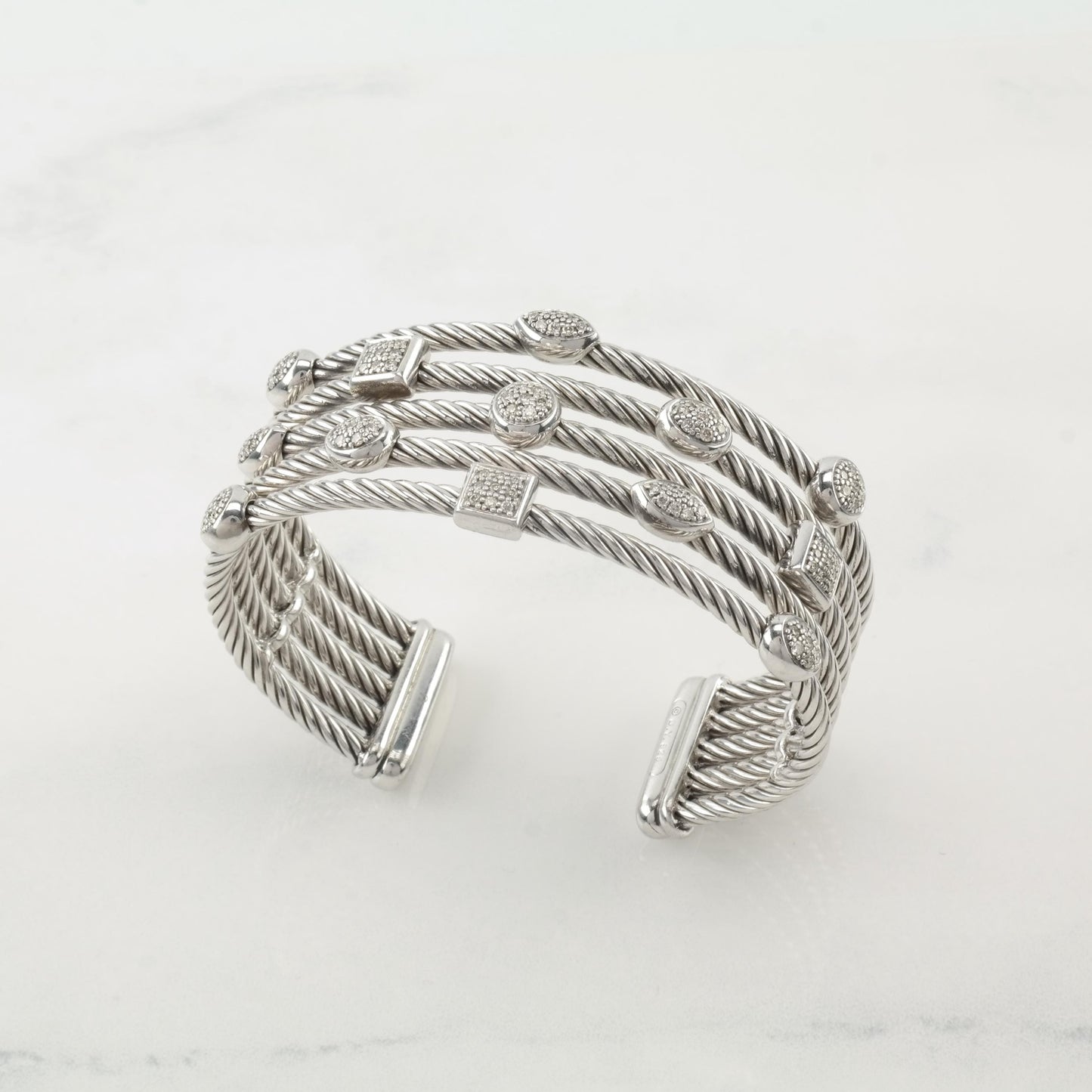 David Yurman Diamond Cuff Bracelet 5 Row Confetti Sterling Silver