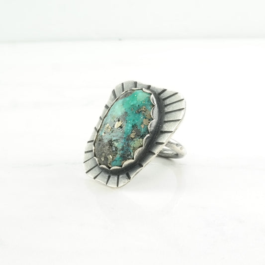 Southwest Silver Ring Turquoise Large Sterling Blue Size 5 1/2