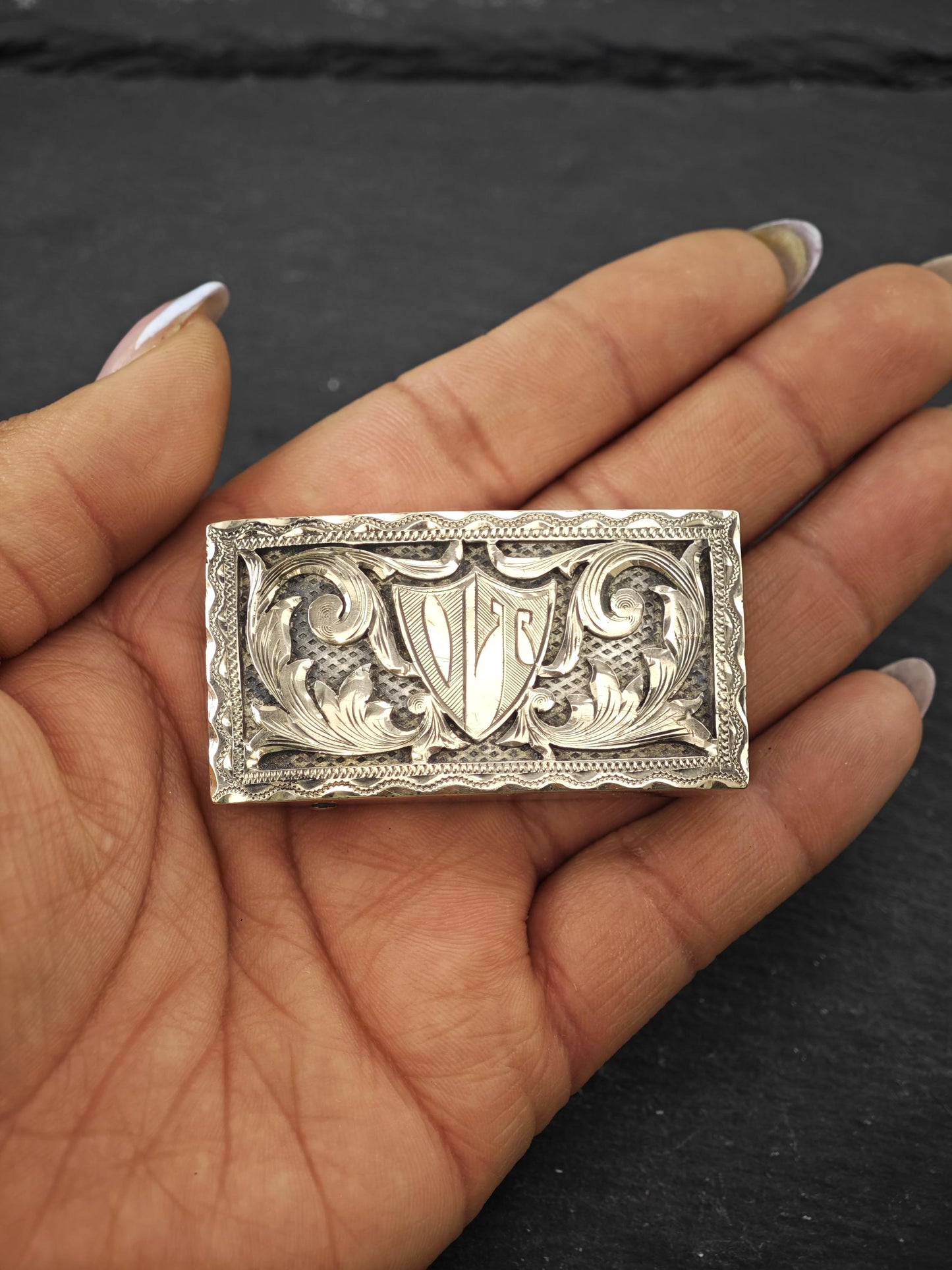 Vintage Alafina Mexico 10K, Belt Buckle Sterling Silver Initials VT