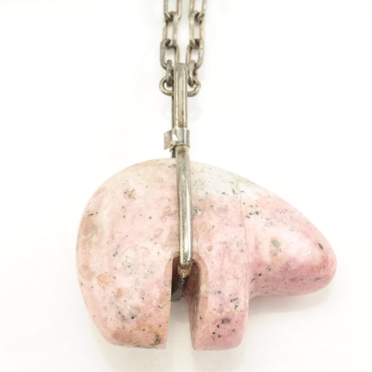 Vintage Southwest Sterling Silver Pink Rhodonite Bear, Fetish Necklace