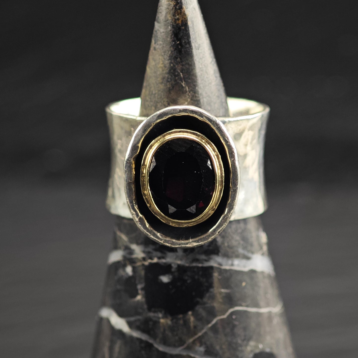 Handmade Garnet 14k Gold Bezel Ring Sterling Silver Sz 7 R6615
