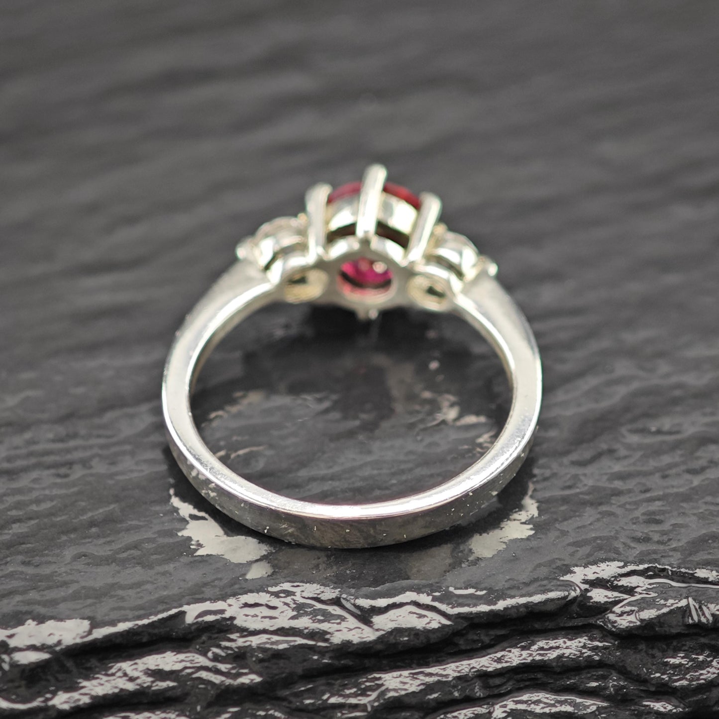 Sterling Silver Ring Lab Ruby Center Stone Size 7 CZ Details R6189