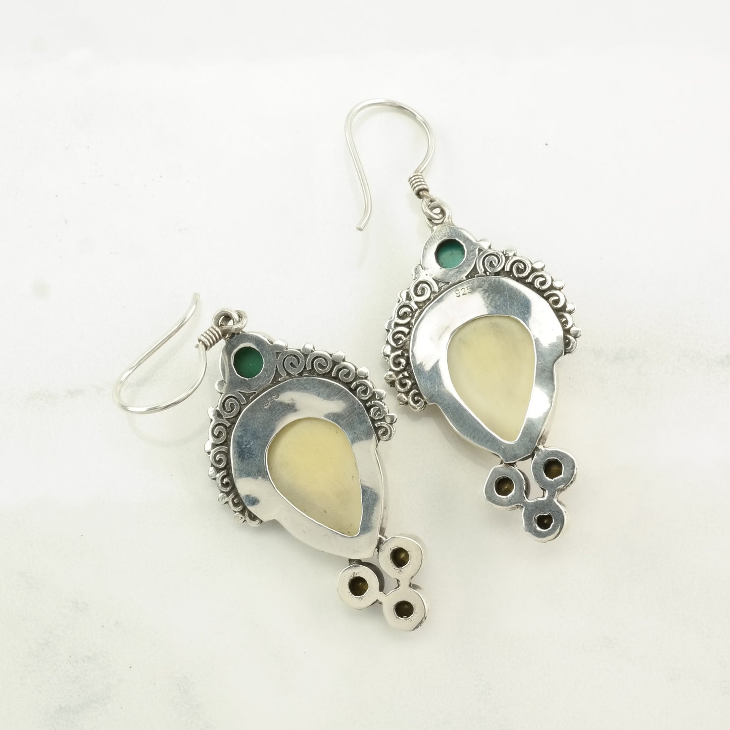 Sterling Silver Multi Stone, Carved Face Earrings Fish hook