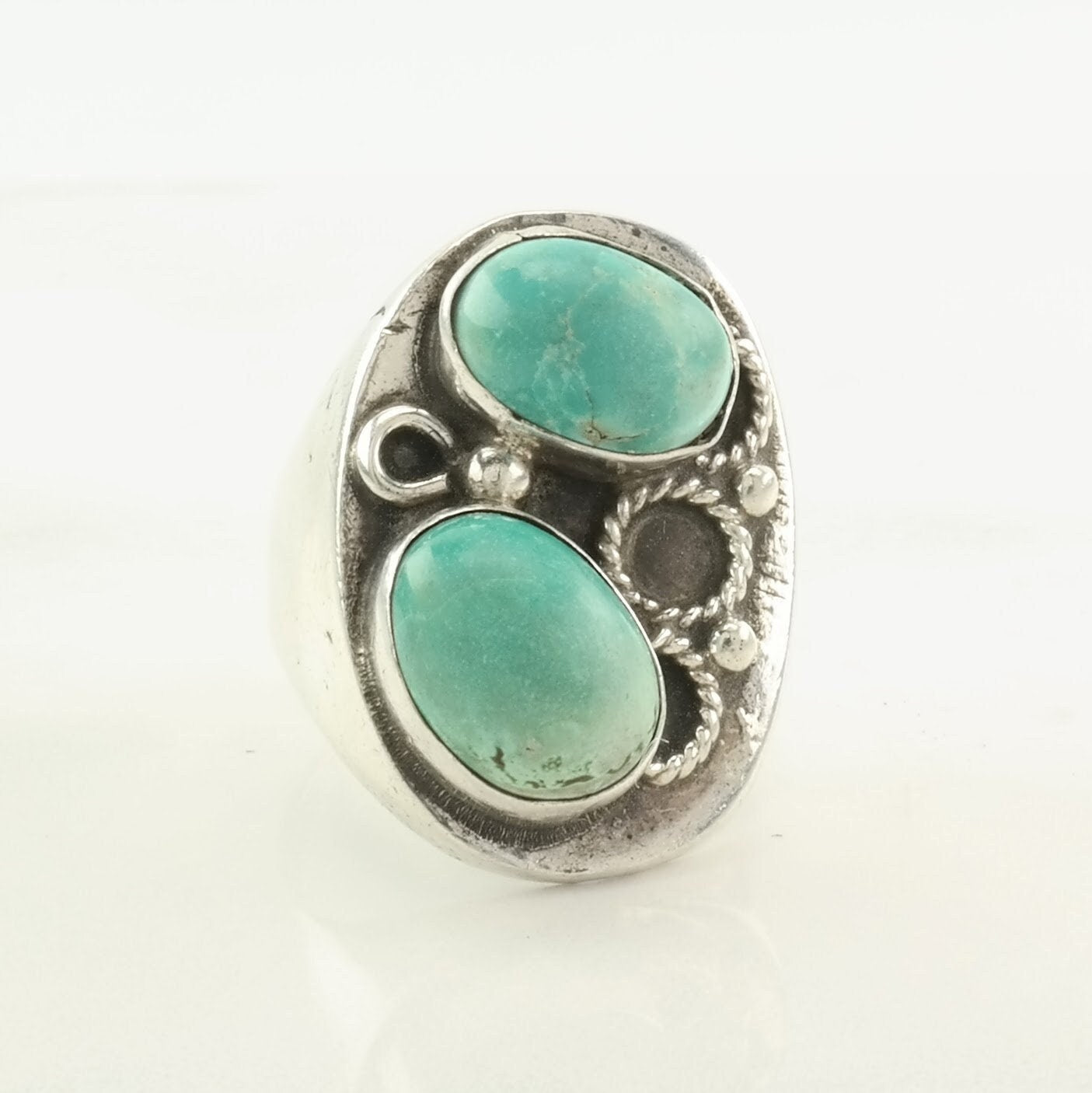 Southwest Sterling Silver Ring, Turquoise Two Stone Blue Size 10 1/4