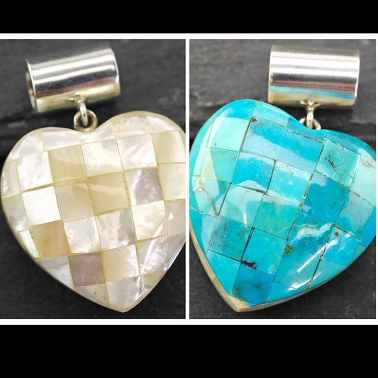 DTR Reversible Heart Pendant, Inlay Sterling Silver