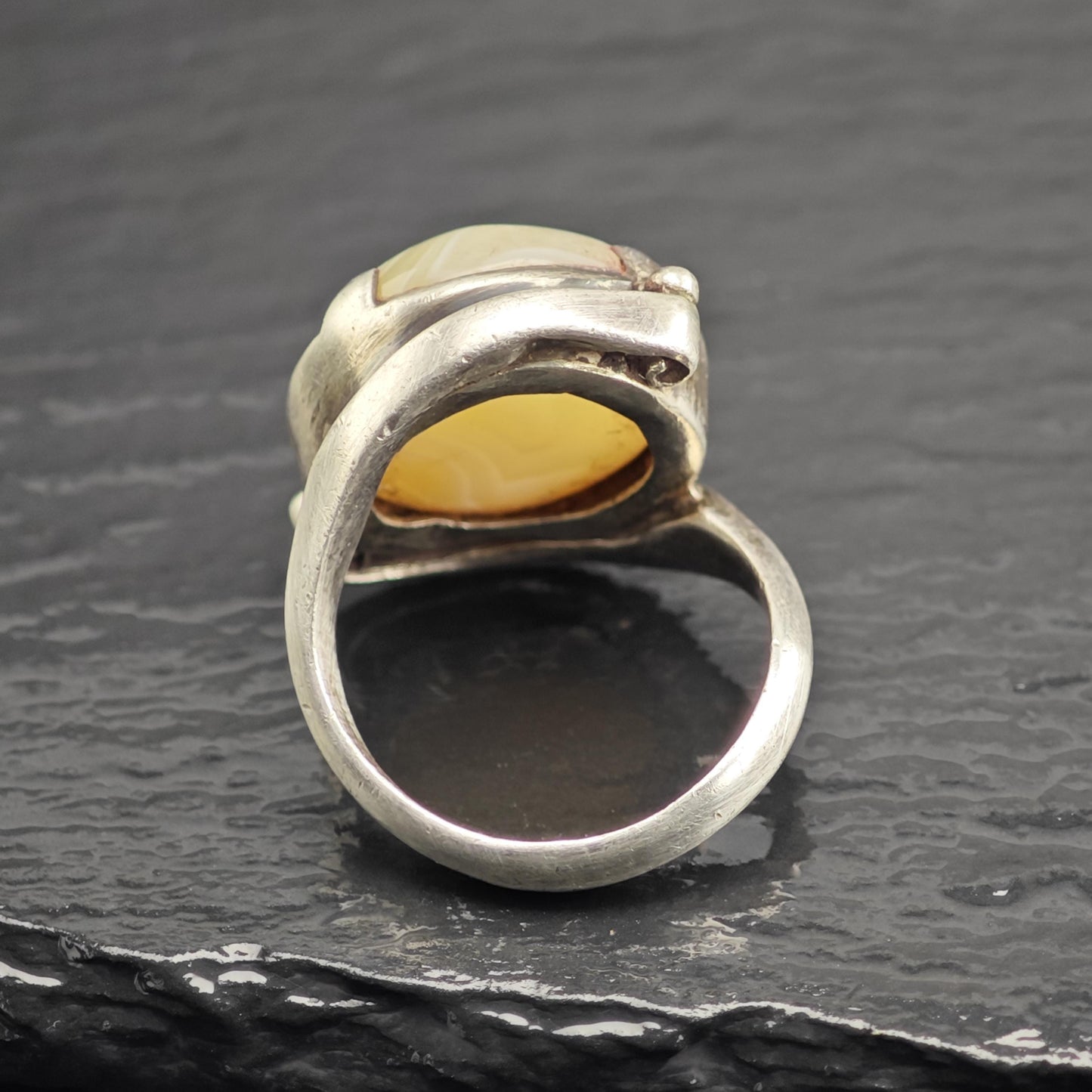White Agate Sterling Silver Ring Sz 8 3/4 R6636
