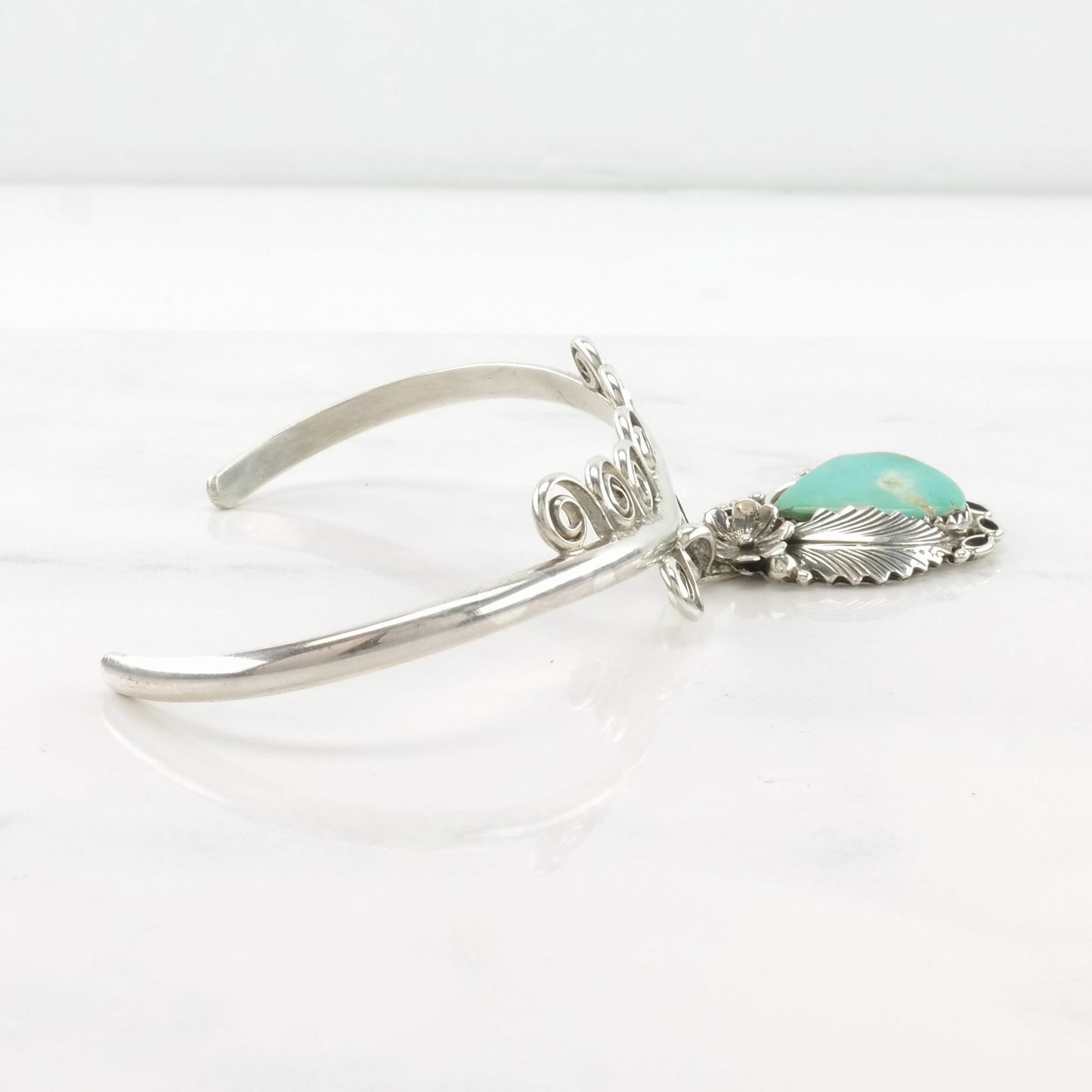 Morningstar Sterling Silver Cuff Bracelet Blue Turquoise Hanging Stone