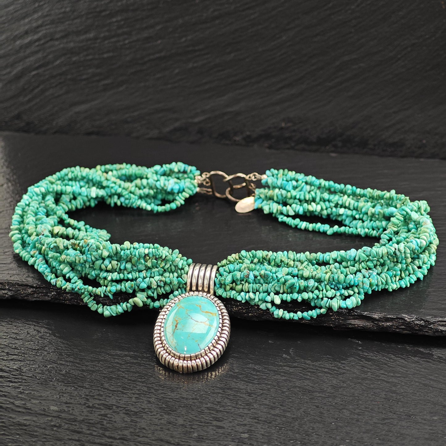 Vintage Caroll Felley Turquoise 12 Strand Sterling Silver Necklace N2725