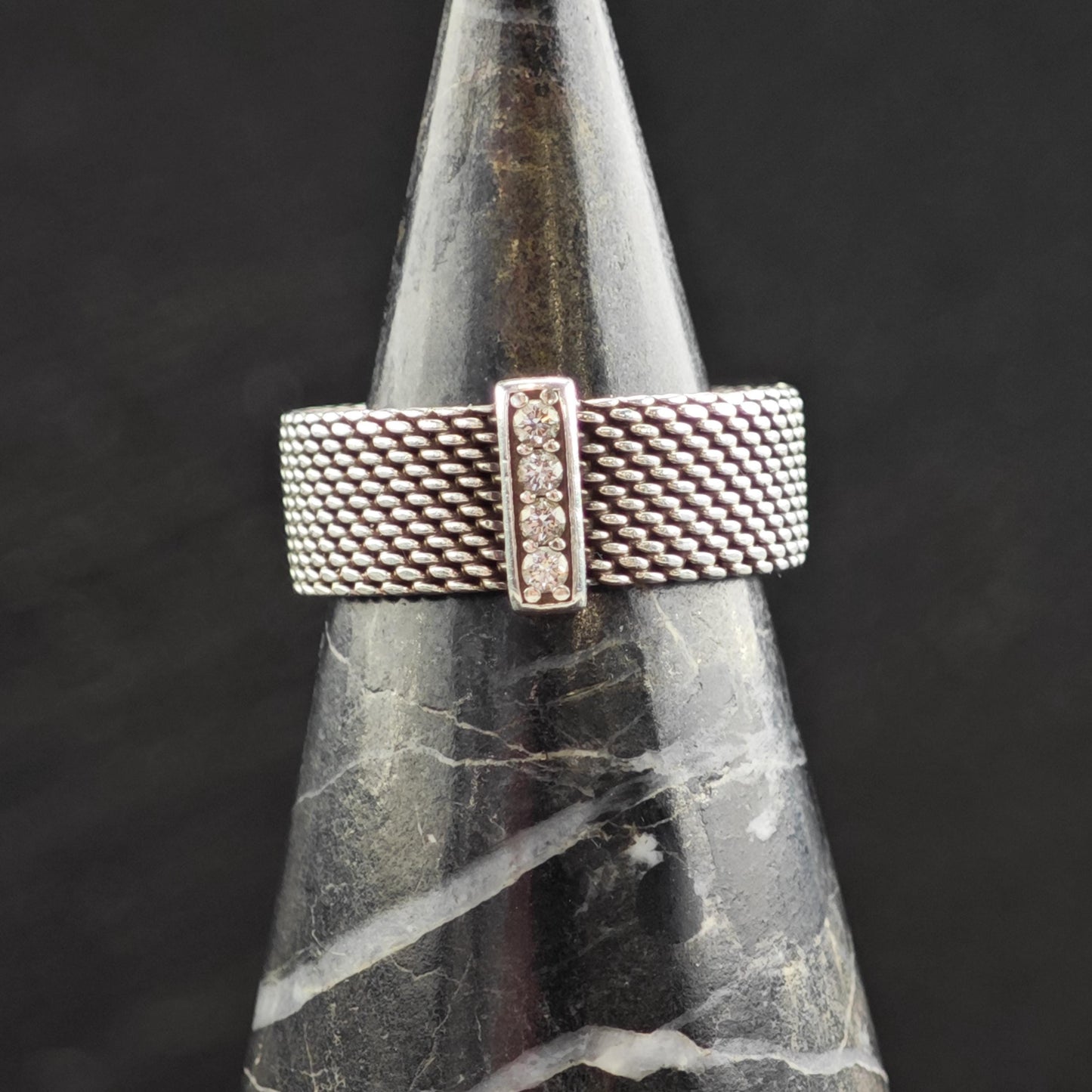 Vintage Tiffany & Co. Diamond Somerset Mesh Sterling Silver Ring Sz 5 1/4 R6579