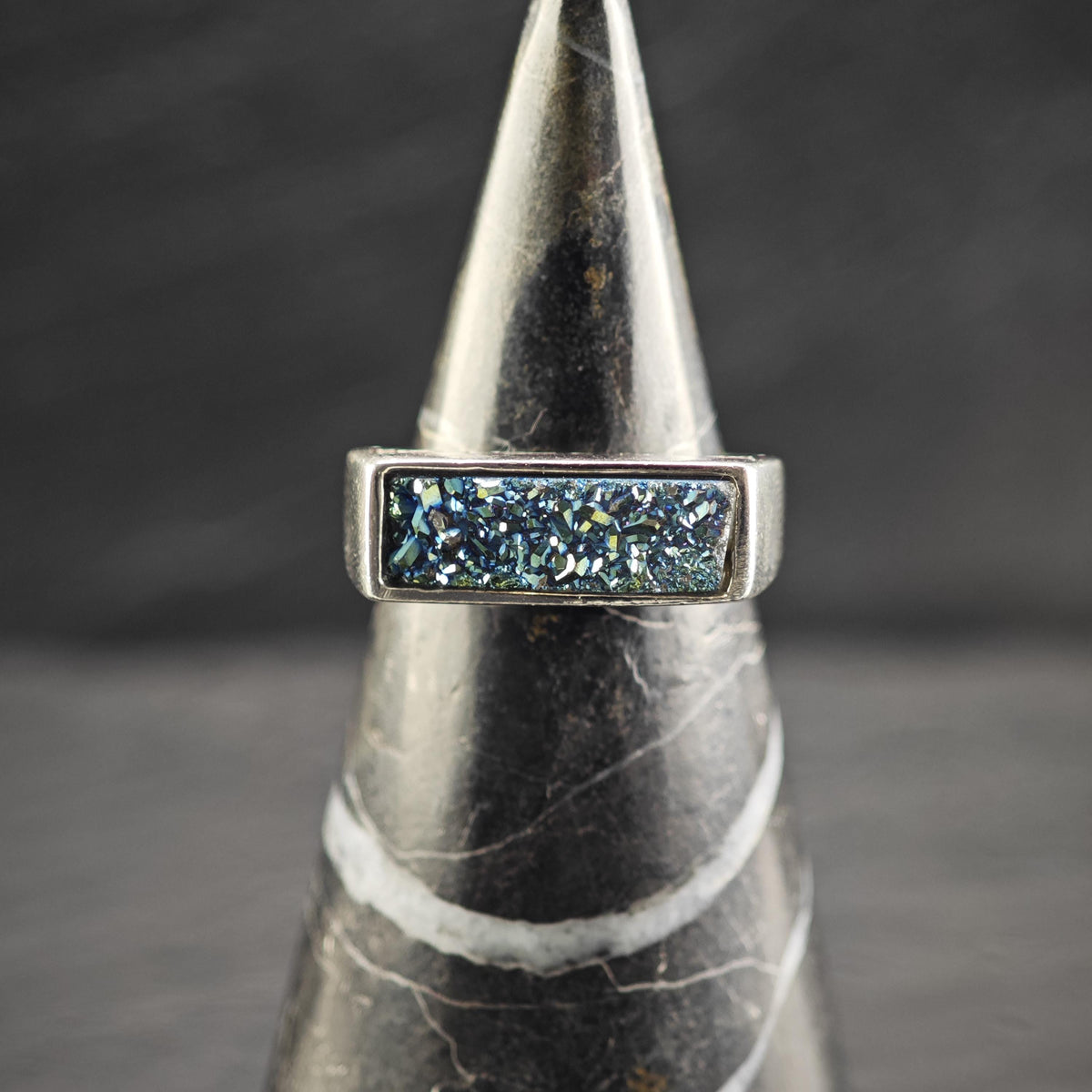 Druzy Inlay Signet Style Sterling Silver Ring Sz 6 R6816