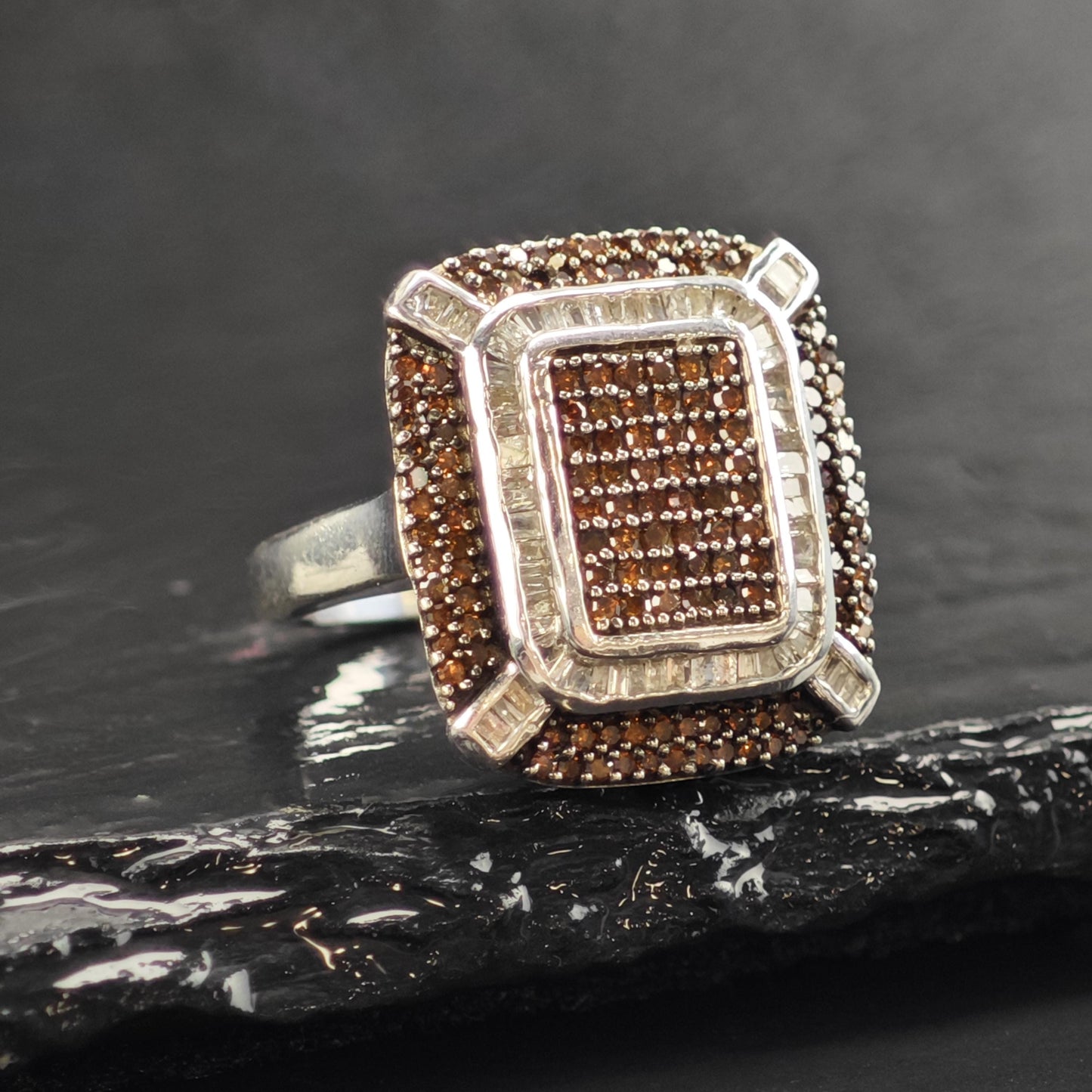 1 cttw Brown & White Diamond Sterling Silver Ring Sz 6 R6573