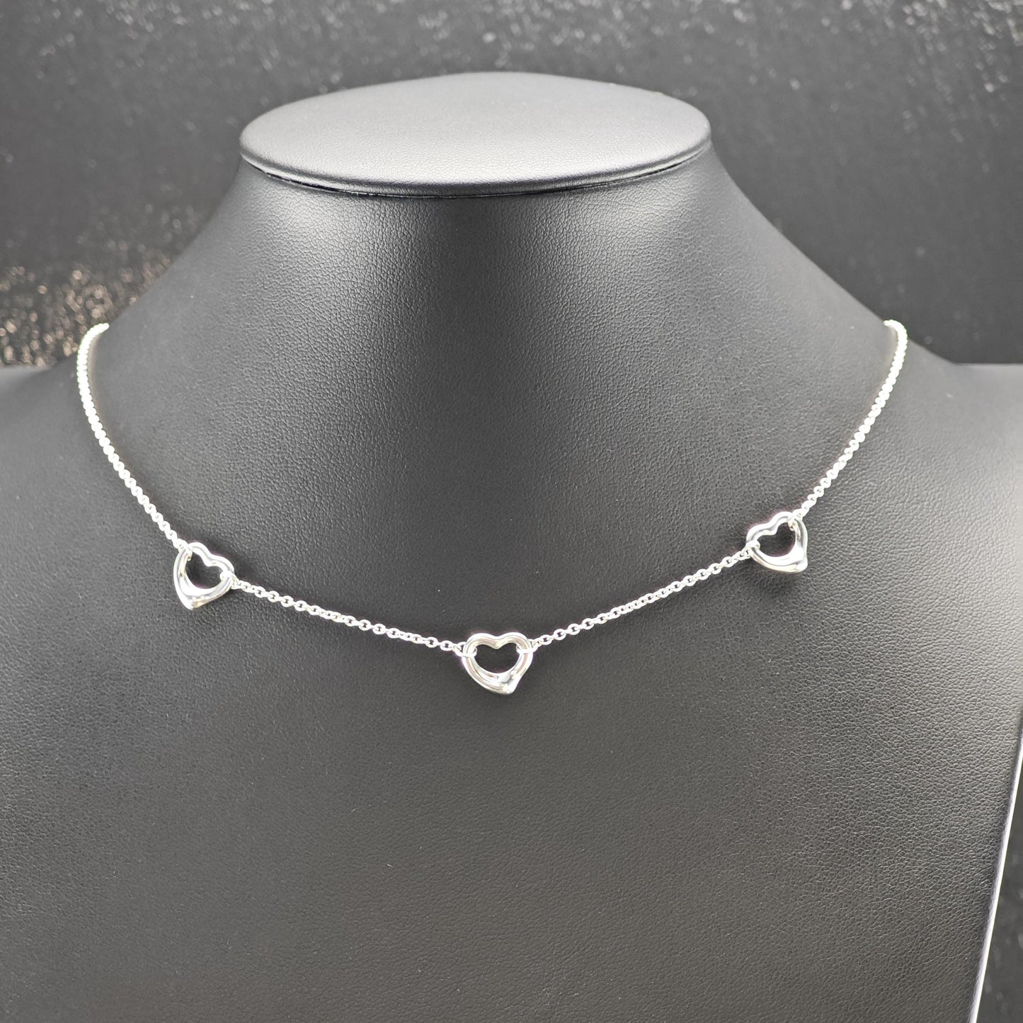 Vintage Tiffany & Co. Sterling Silver Open Heart Station Necklace