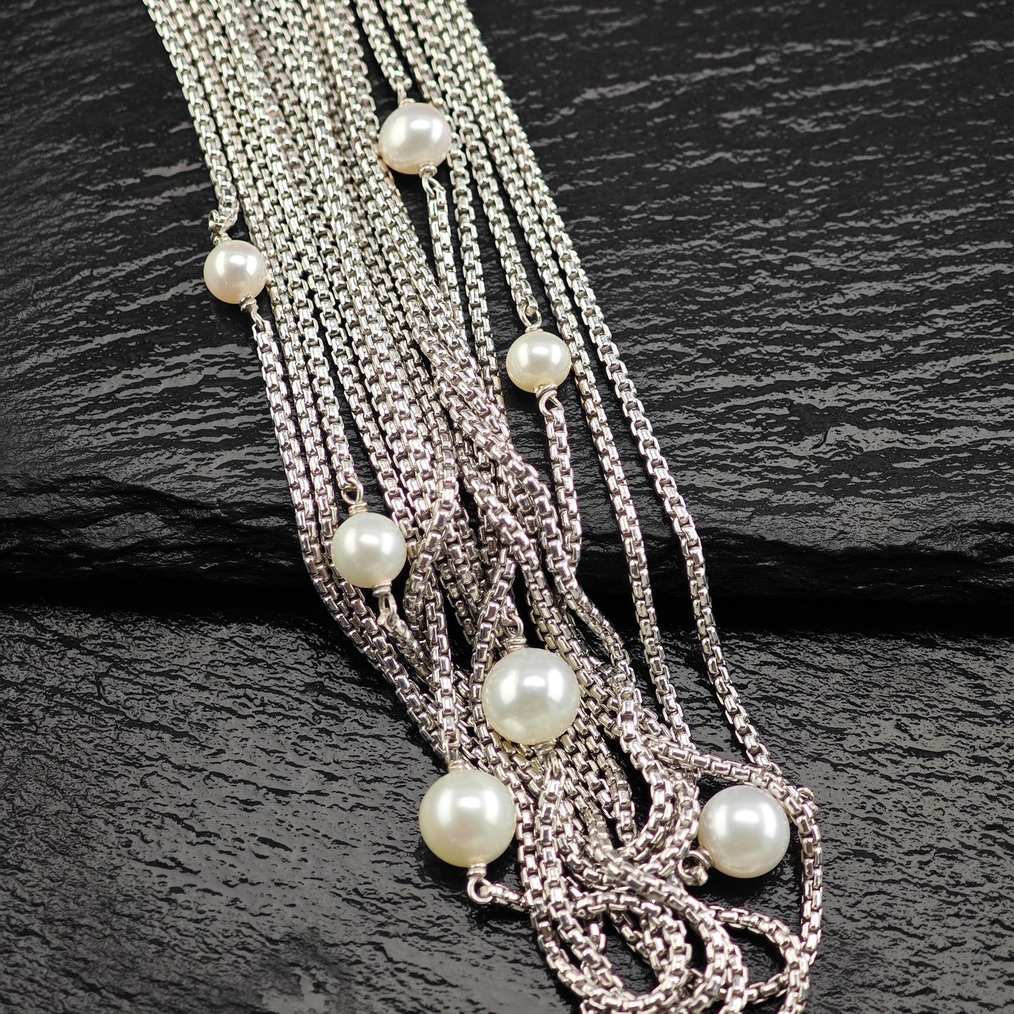 David Yurman Multi-Strand 18" Pearl Necklace Sterling Silver