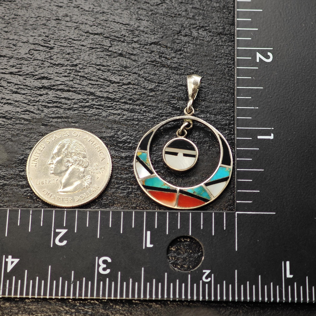 Native American Sunface Multistone Inlay Sterling Silver Pendant P3163