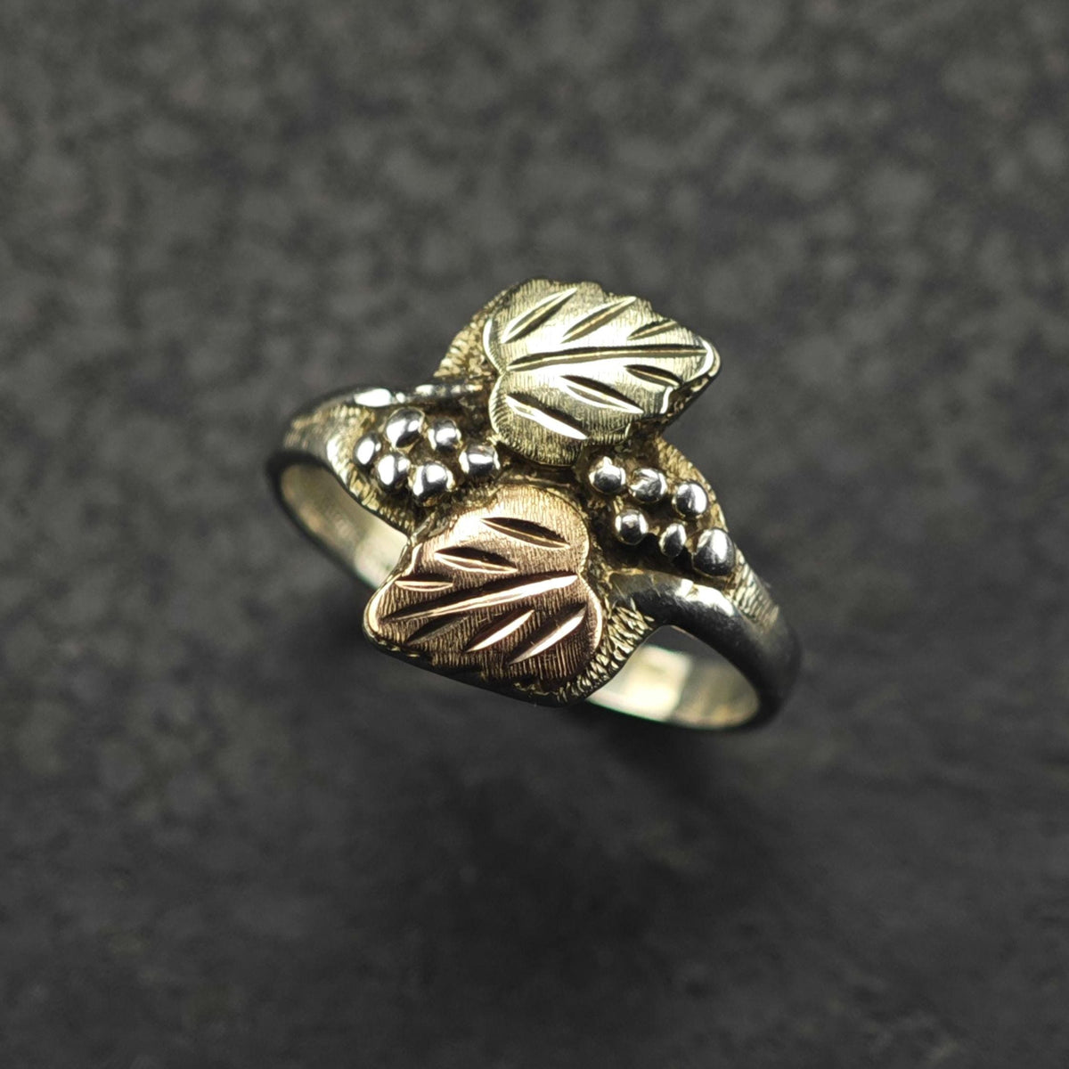 10K Gold Leaf Sterling Silver Ring Sz 6 R6828