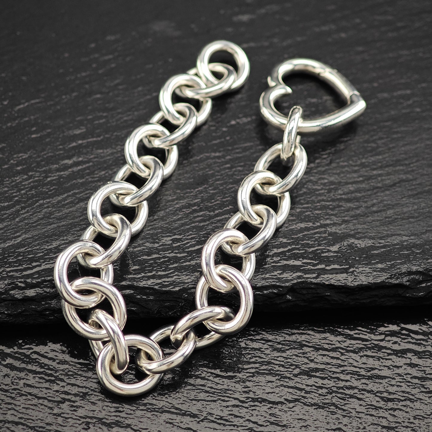 Sterling Silver Large Tiffany Curb Link Bracelet Heart Design