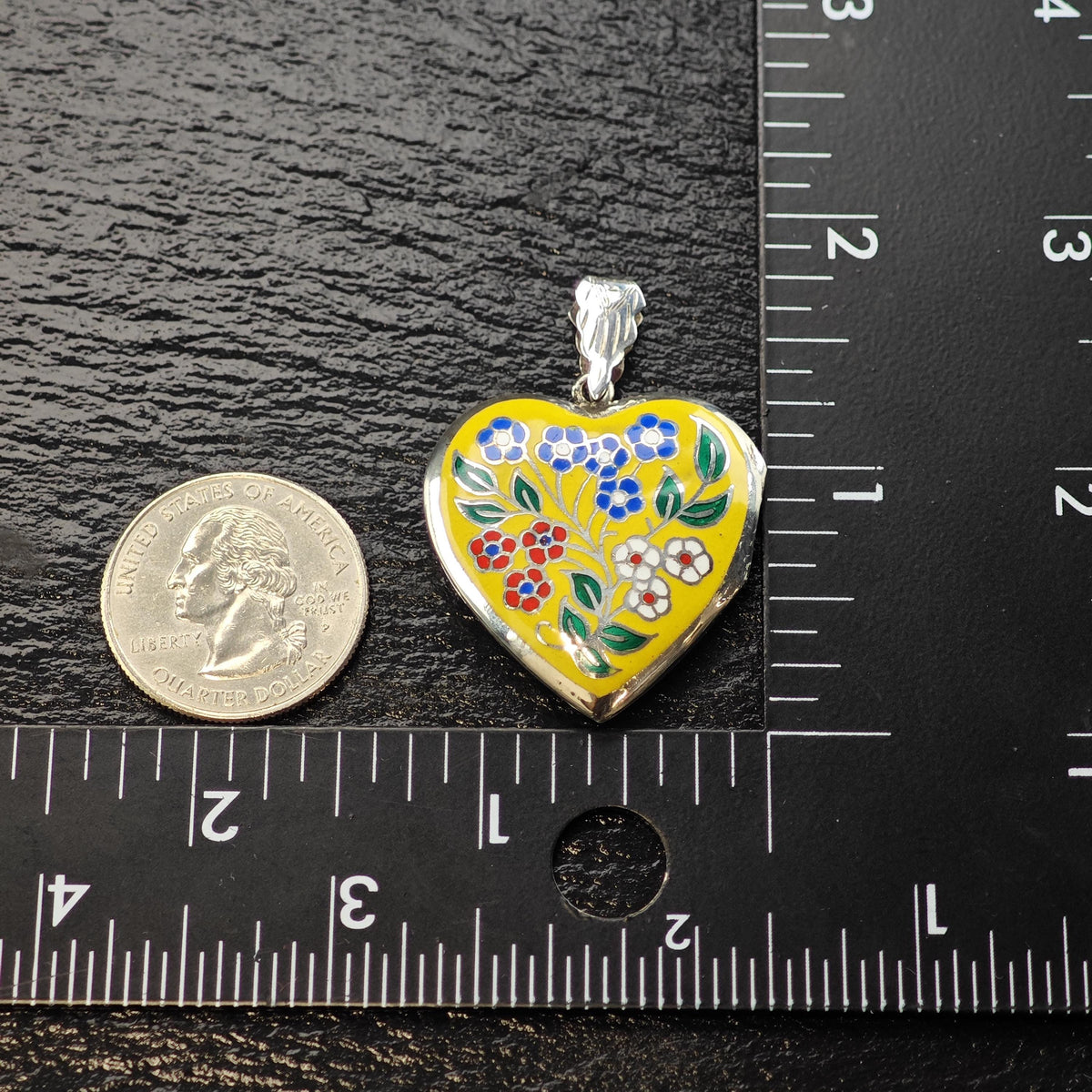 Enamel Heart Floral Locket Sterling Silver Pendant P3159